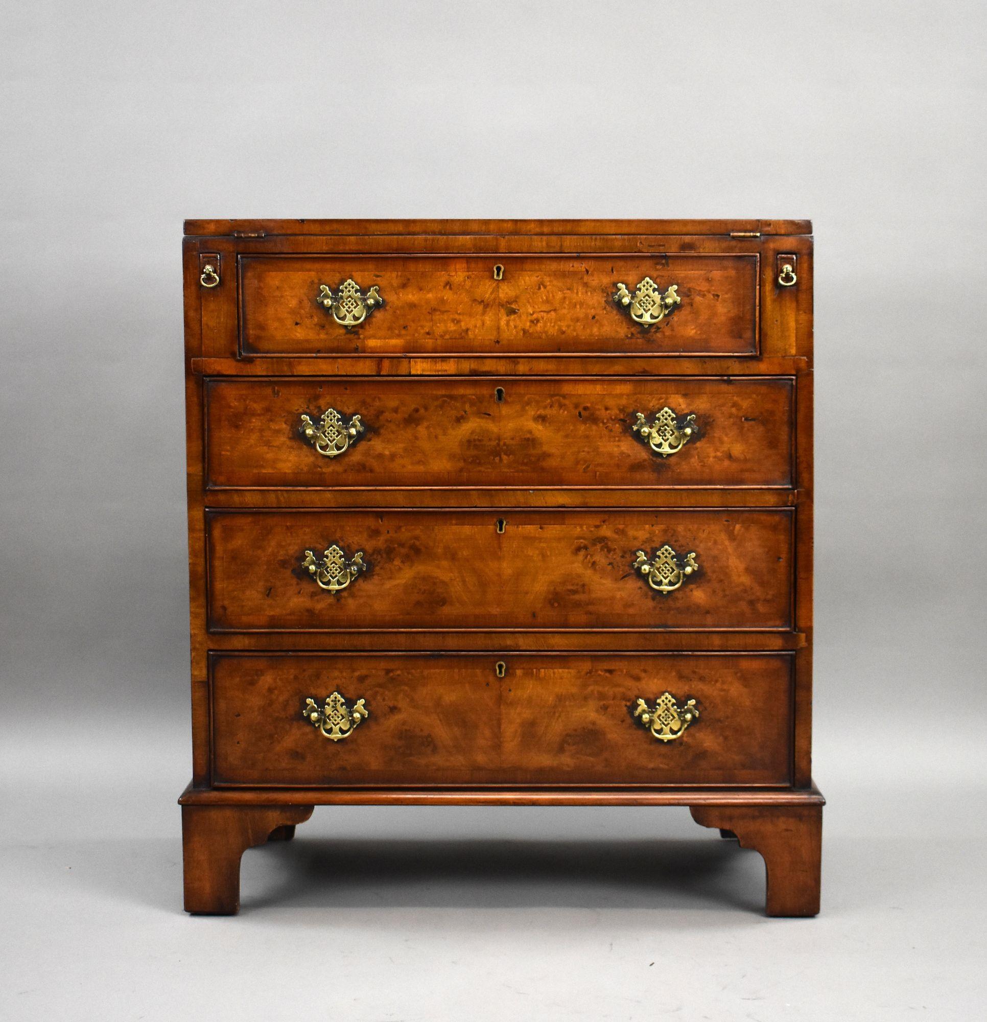 Antique Burr Walnut Bachelors Chest In Good Condition For Sale In Chelmsford, Essex