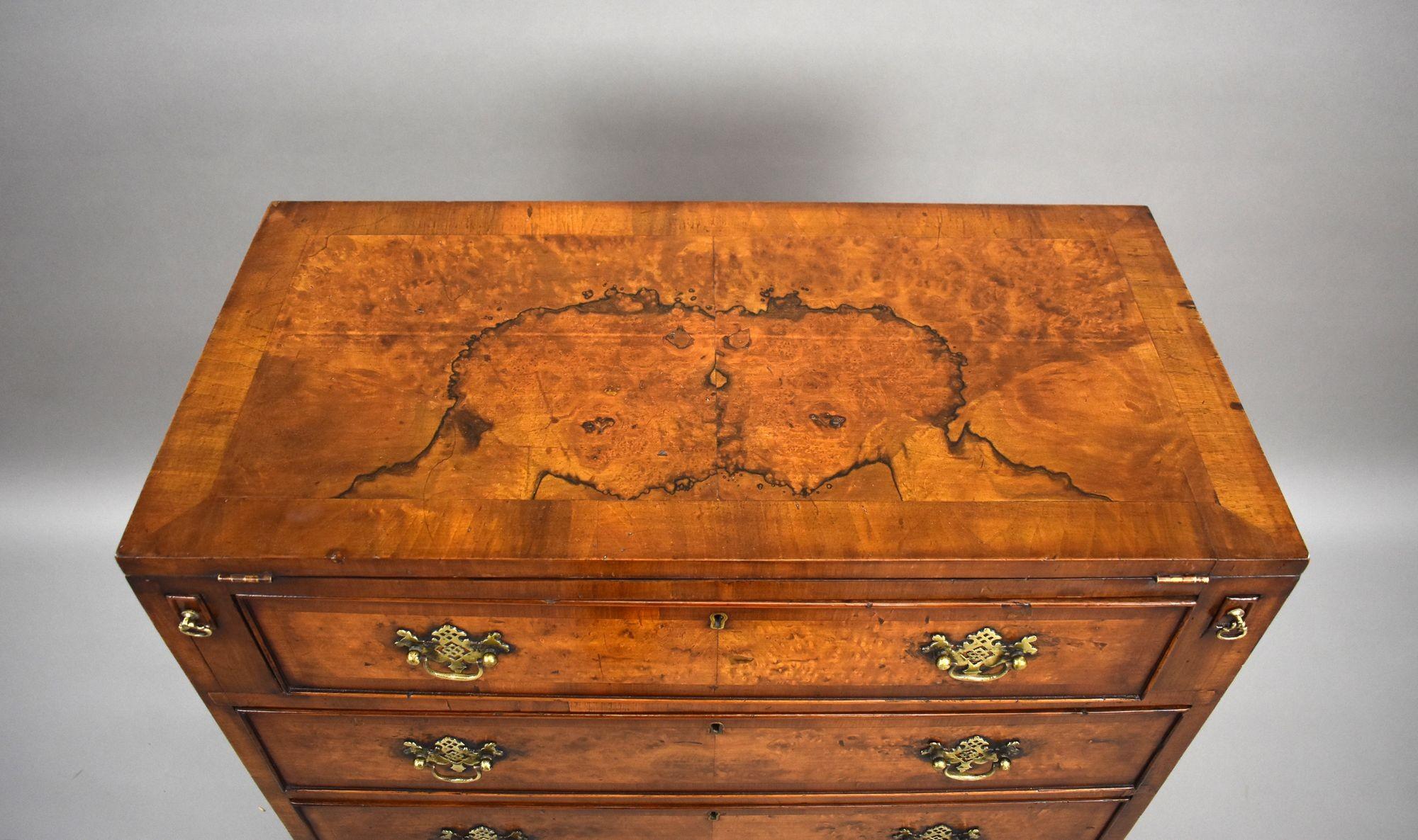 20th Century Antique Burr Walnut Bachelors Chest For Sale