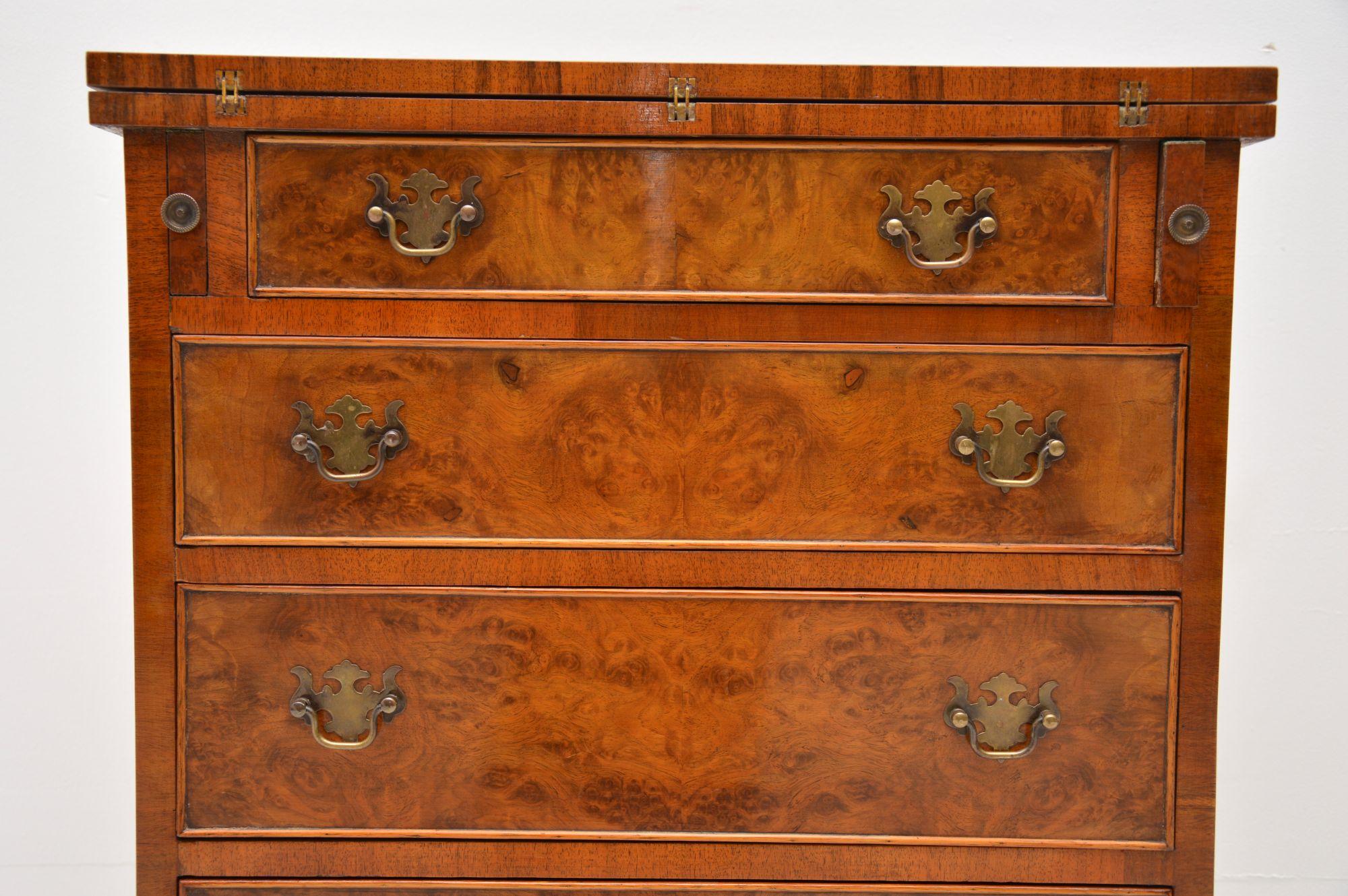 Edwardian Antique Burr Walnut Bachelors Chest of Drawers