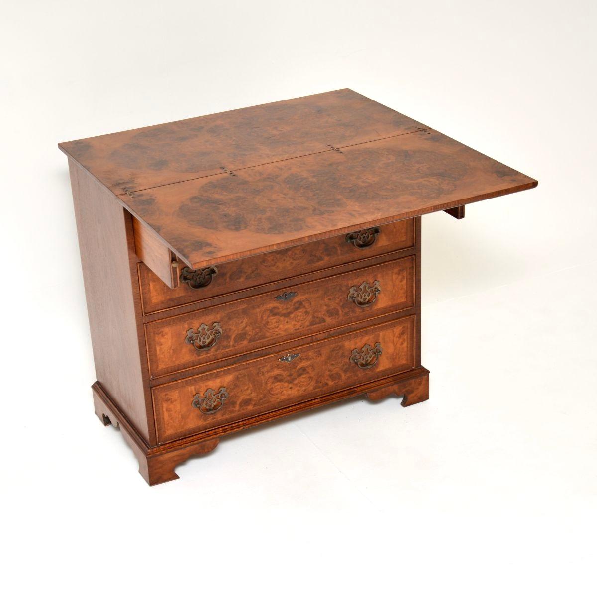 Georgian Antique Burr Walnut Bachelors Chest of Drawers For Sale