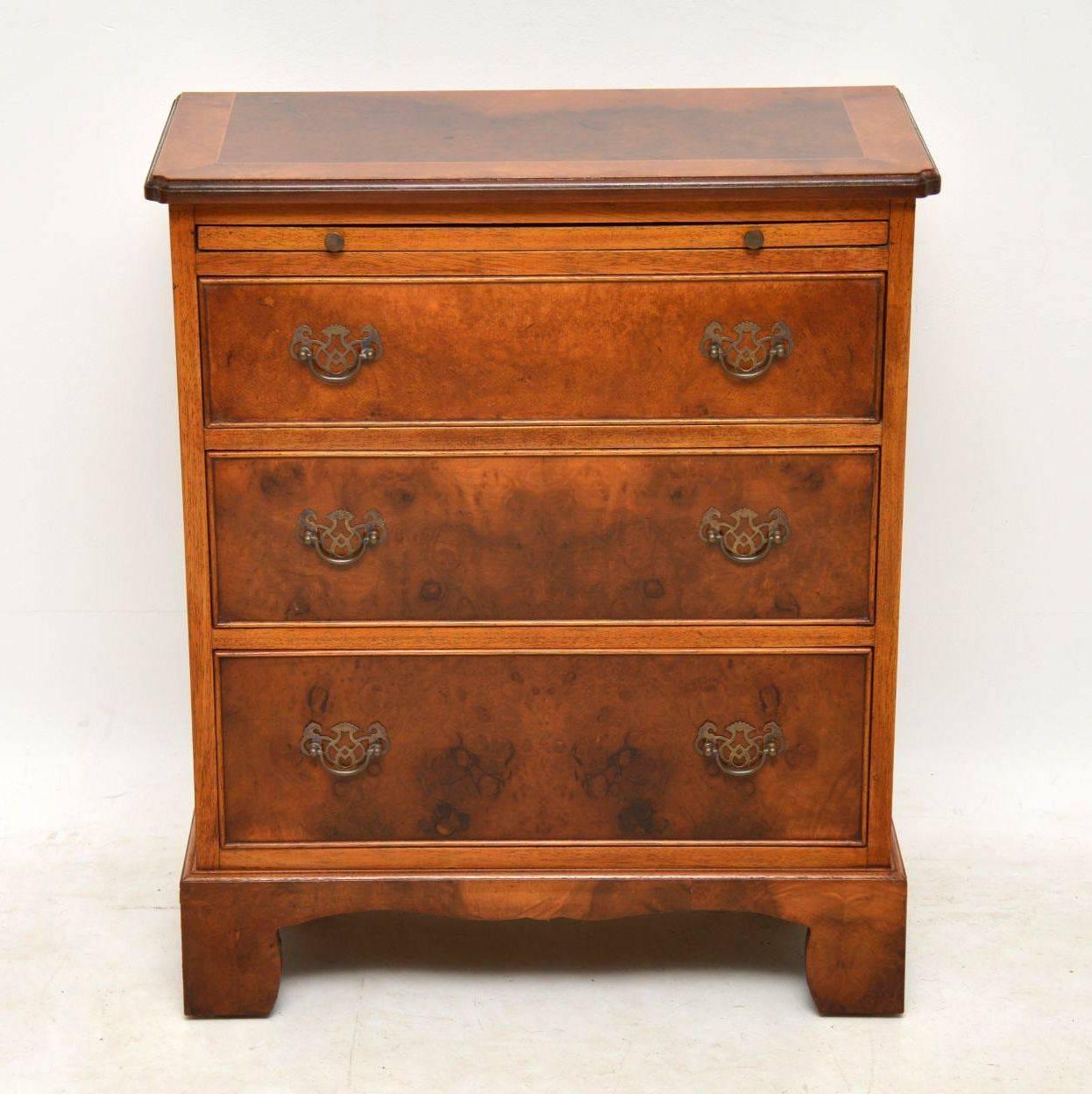 English Antique Burr Walnut Bachelors Chest of Drawers