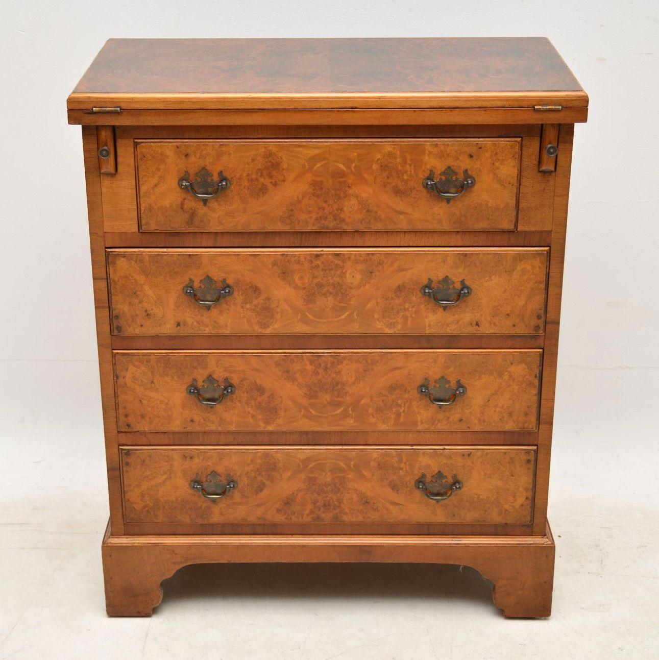 English Antique Burr Walnut Bachelors Chest of Drawers