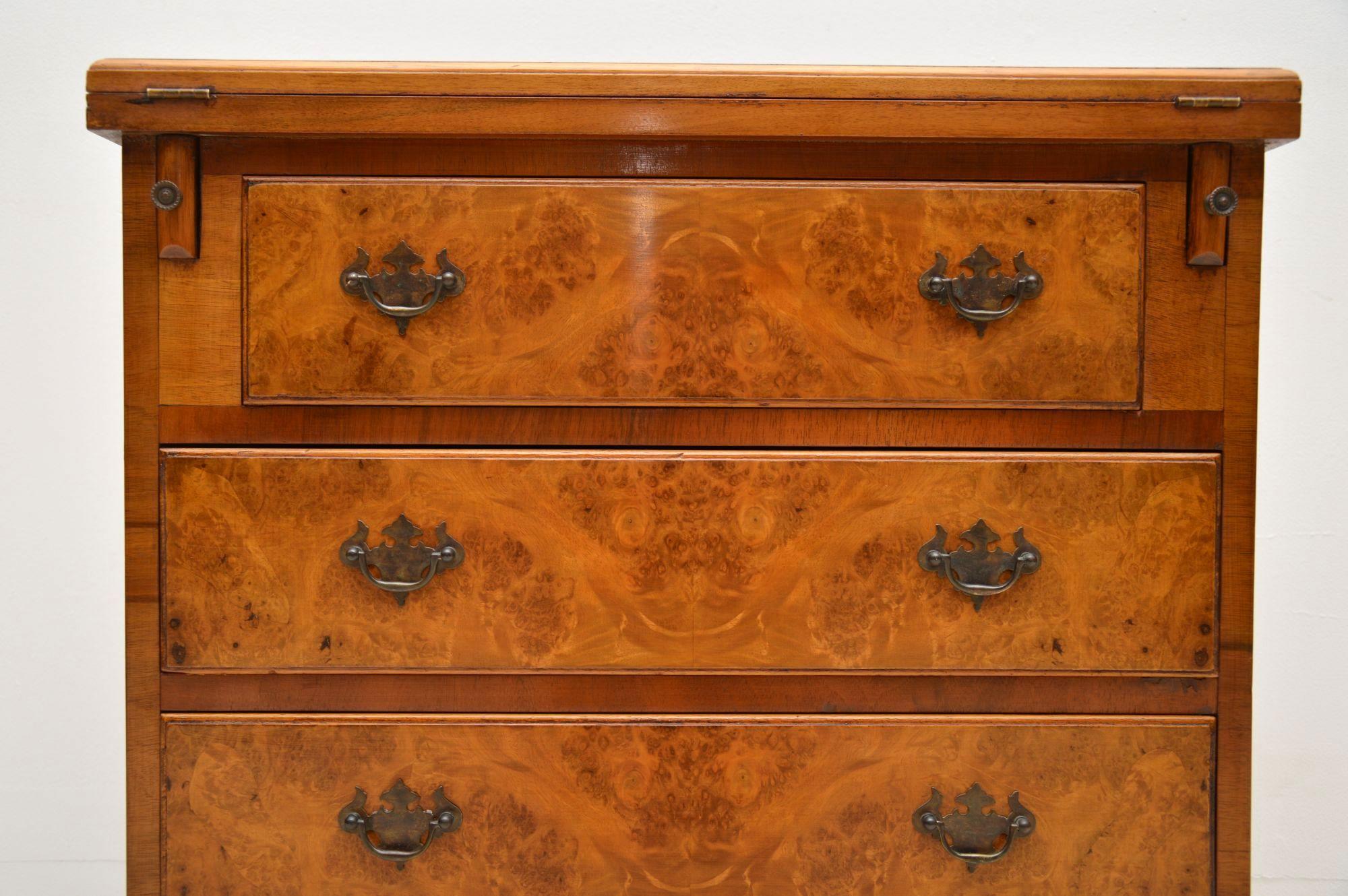 Mid-20th Century Antique Burr Walnut Bachelors Chest of Drawers
