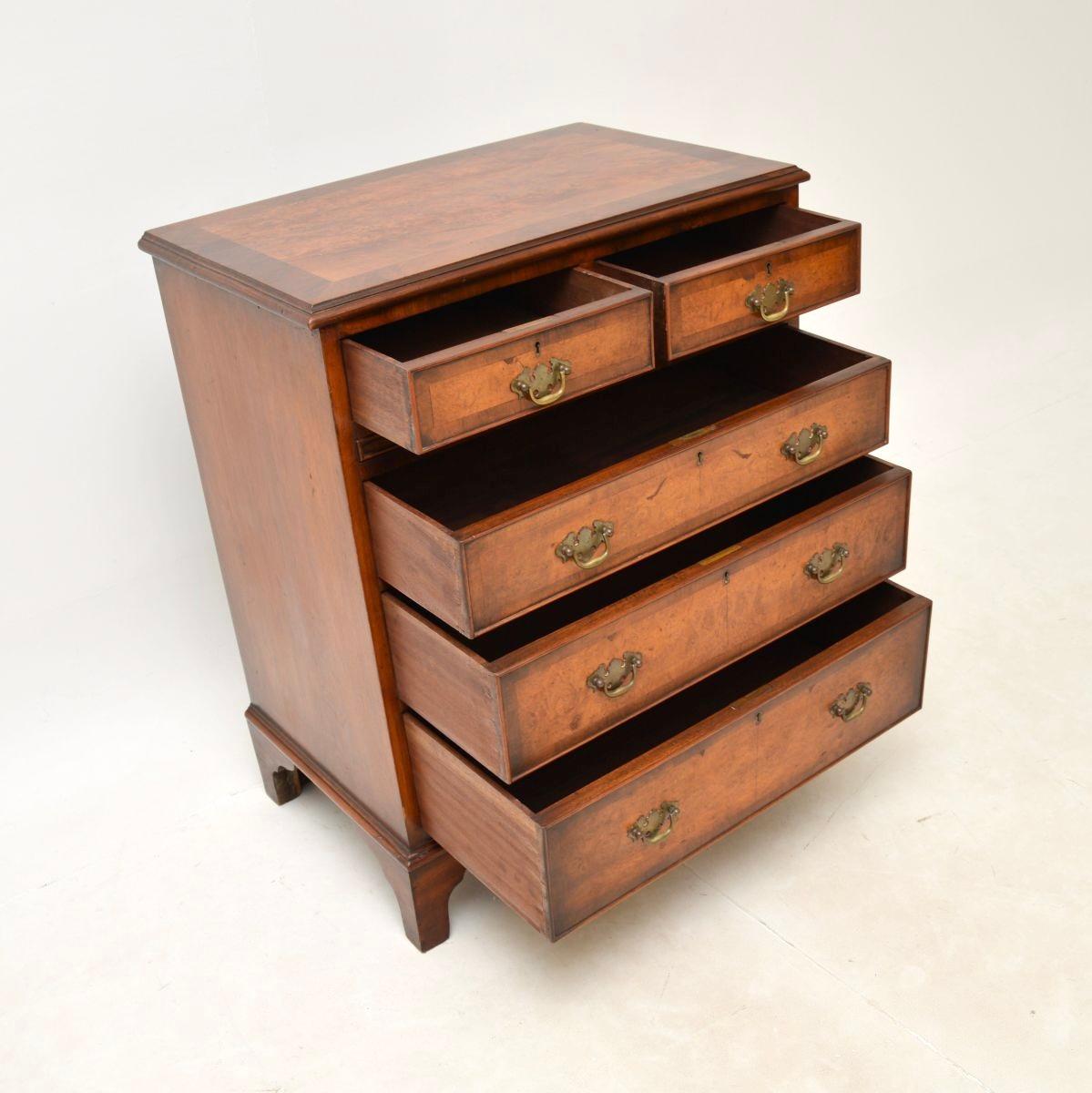 Early 20th Century Antique Burr Walnut Bachelors Chest of Drawers For Sale