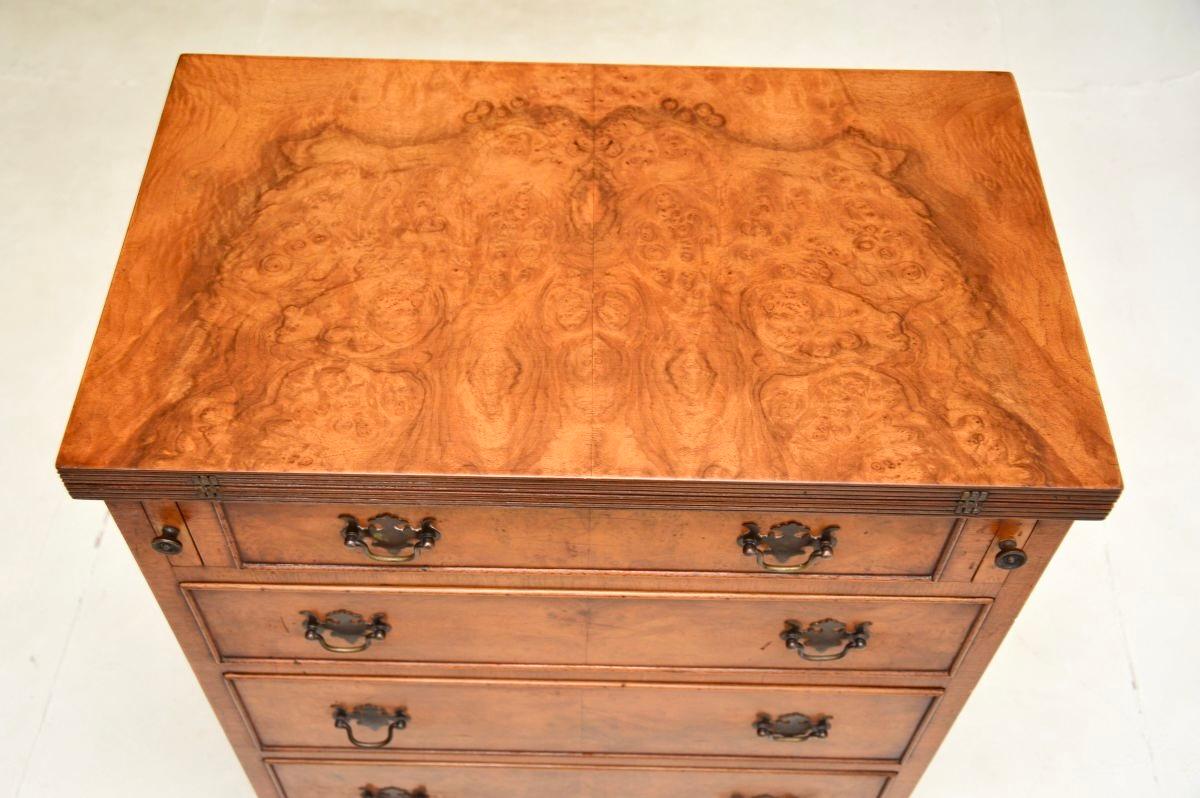Mid-20th Century Antique Burr Walnut Bachelors Chest of Drawers For Sale
