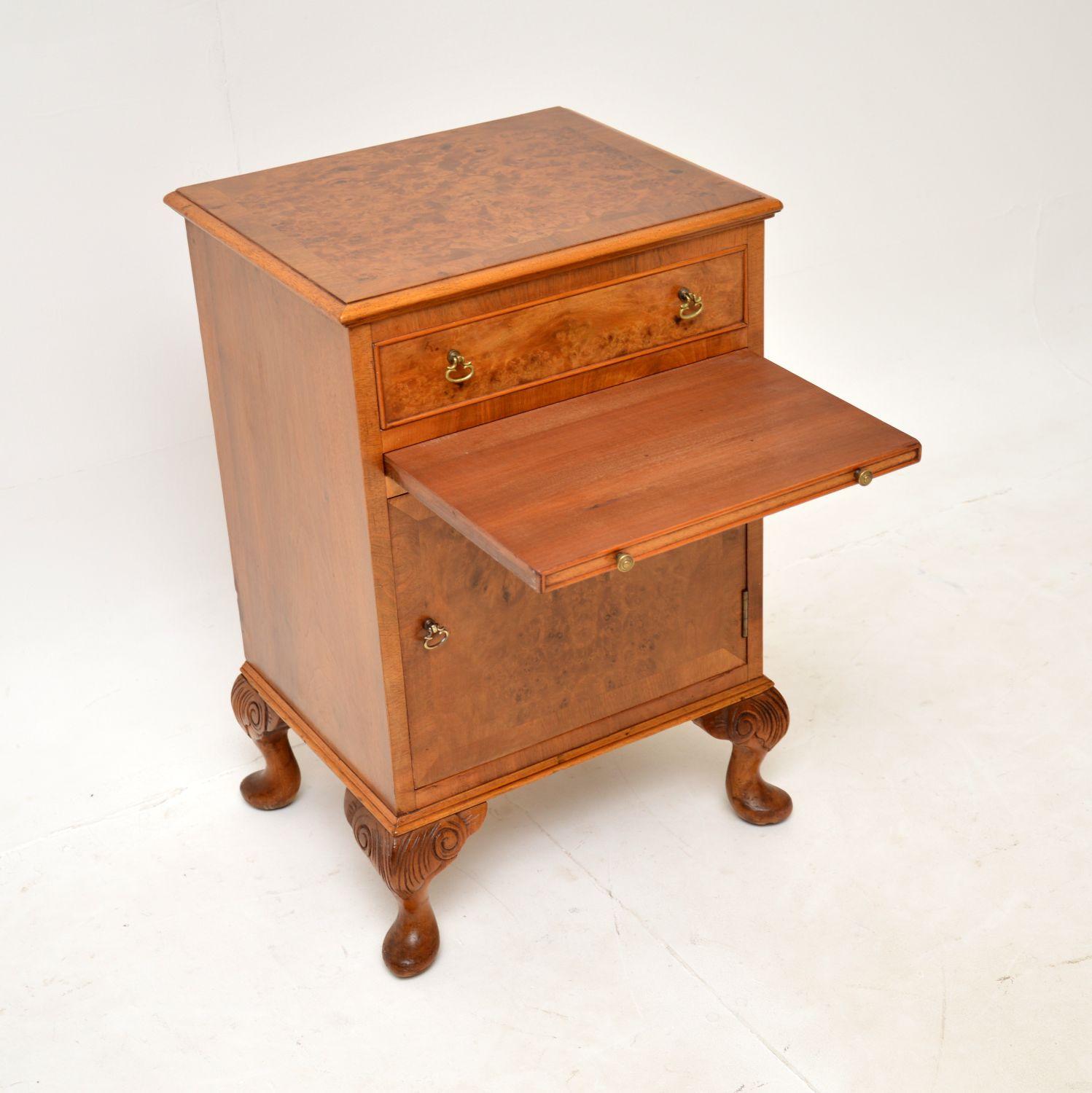 Antique Burr Walnut Bedside Cabinet In Good Condition In London, GB
