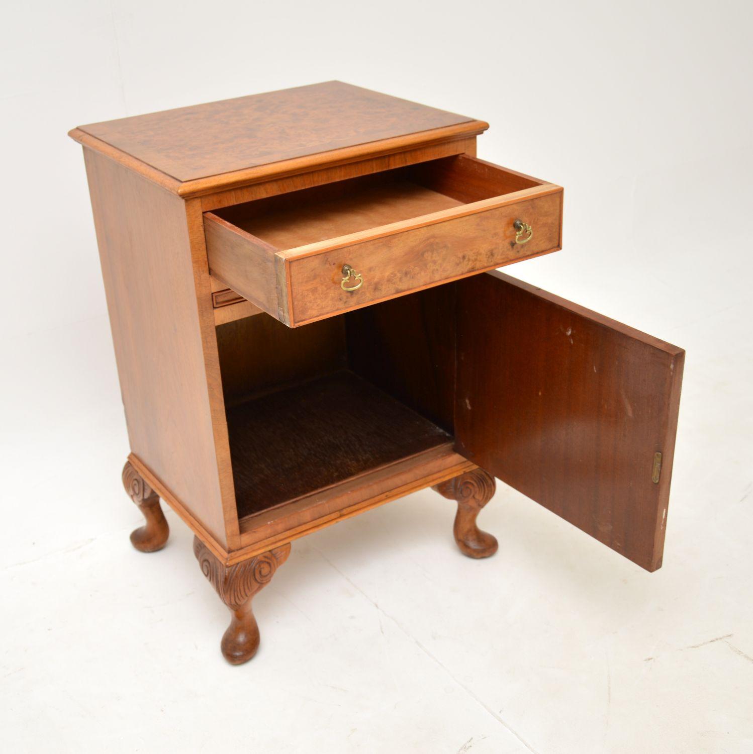 Mid-20th Century Antique Burr Walnut Bedside Cabinet