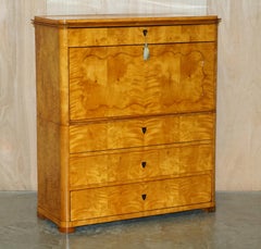 ANTIQUE BURR WALNUT BIEDERMEIER SECRETAIRE DESK DROP FRONT SECRETAIRE DRAWERs