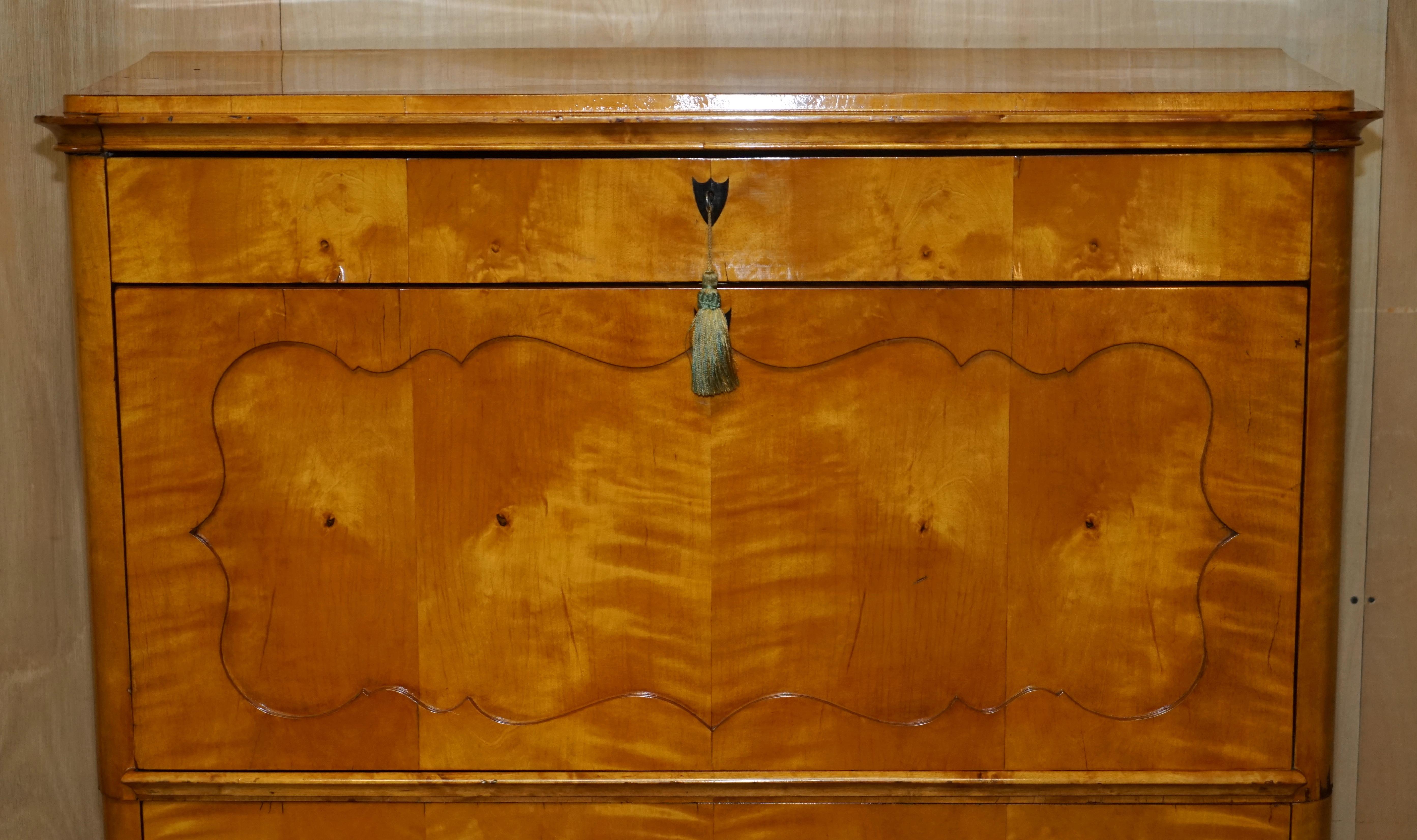 Swedish Antique Burr Walnut Biedermeier Secretaire Desk Drop Front Secretaire Drawers For Sale