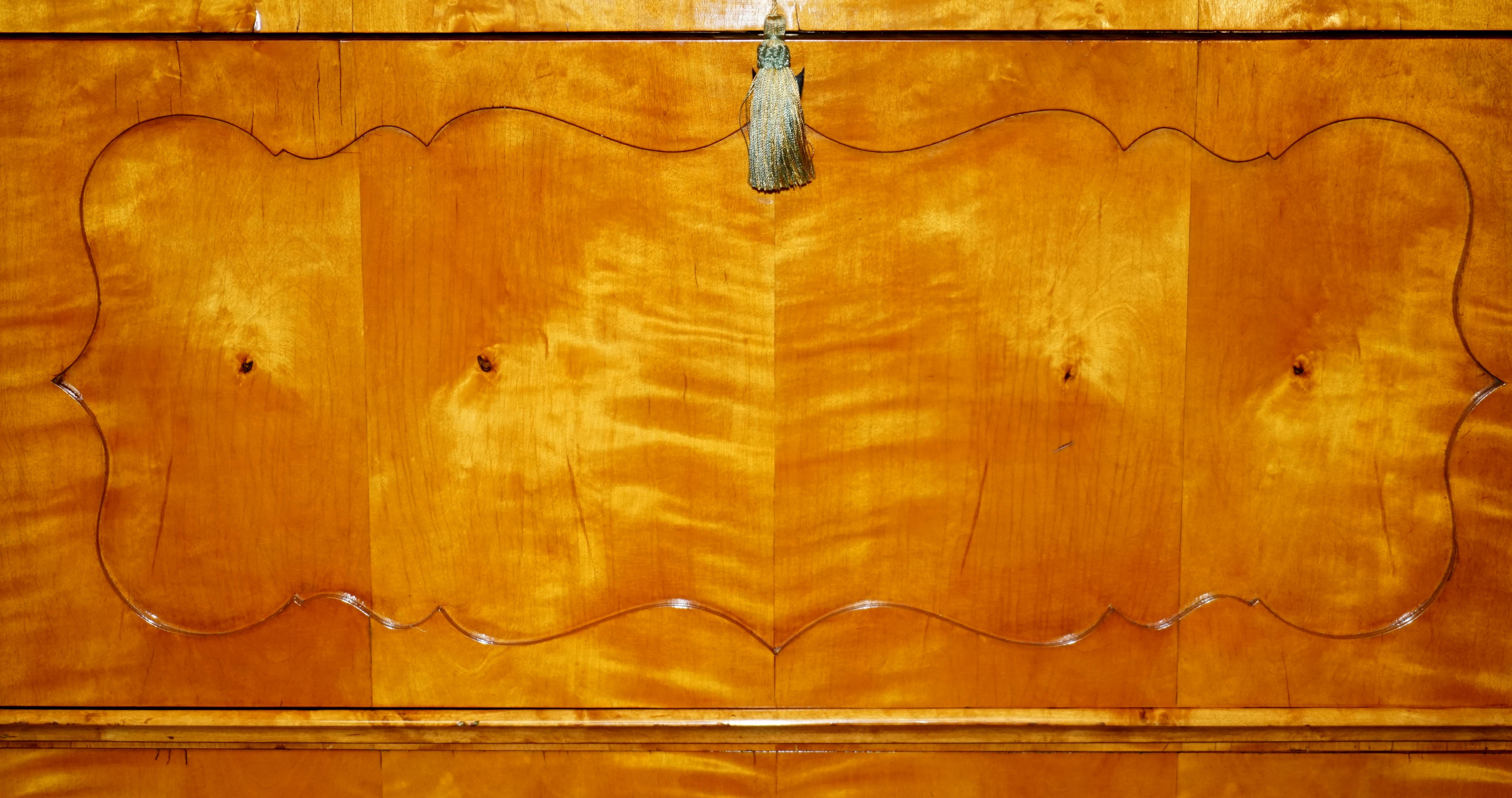 Late 19th Century Antique Burr Walnut Biedermeier Secretaire Desk Drop Front Secretaire Drawers For Sale