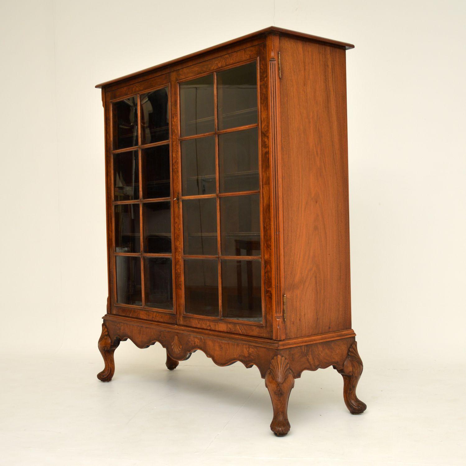 English Antique Burr Walnut Bookcase