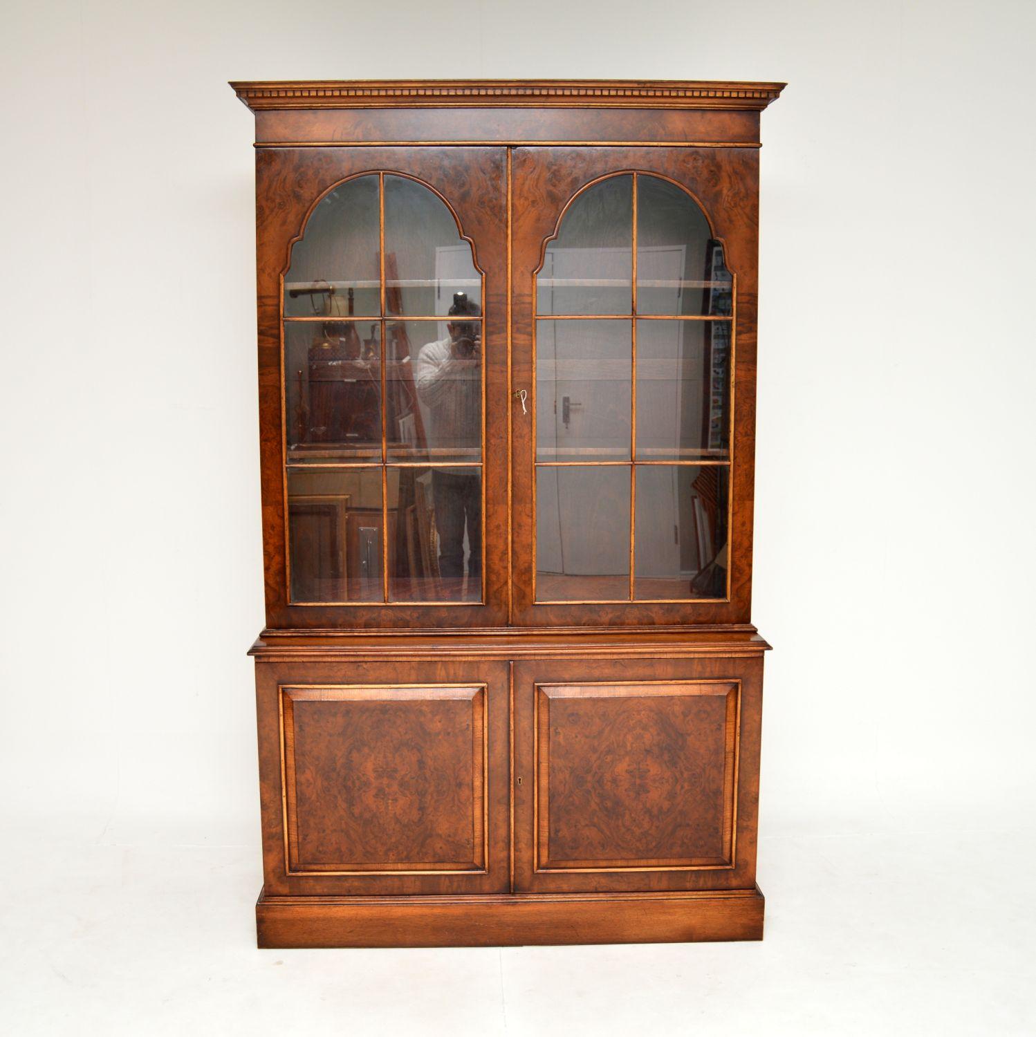 British Antique Burr Walnut Bookcase