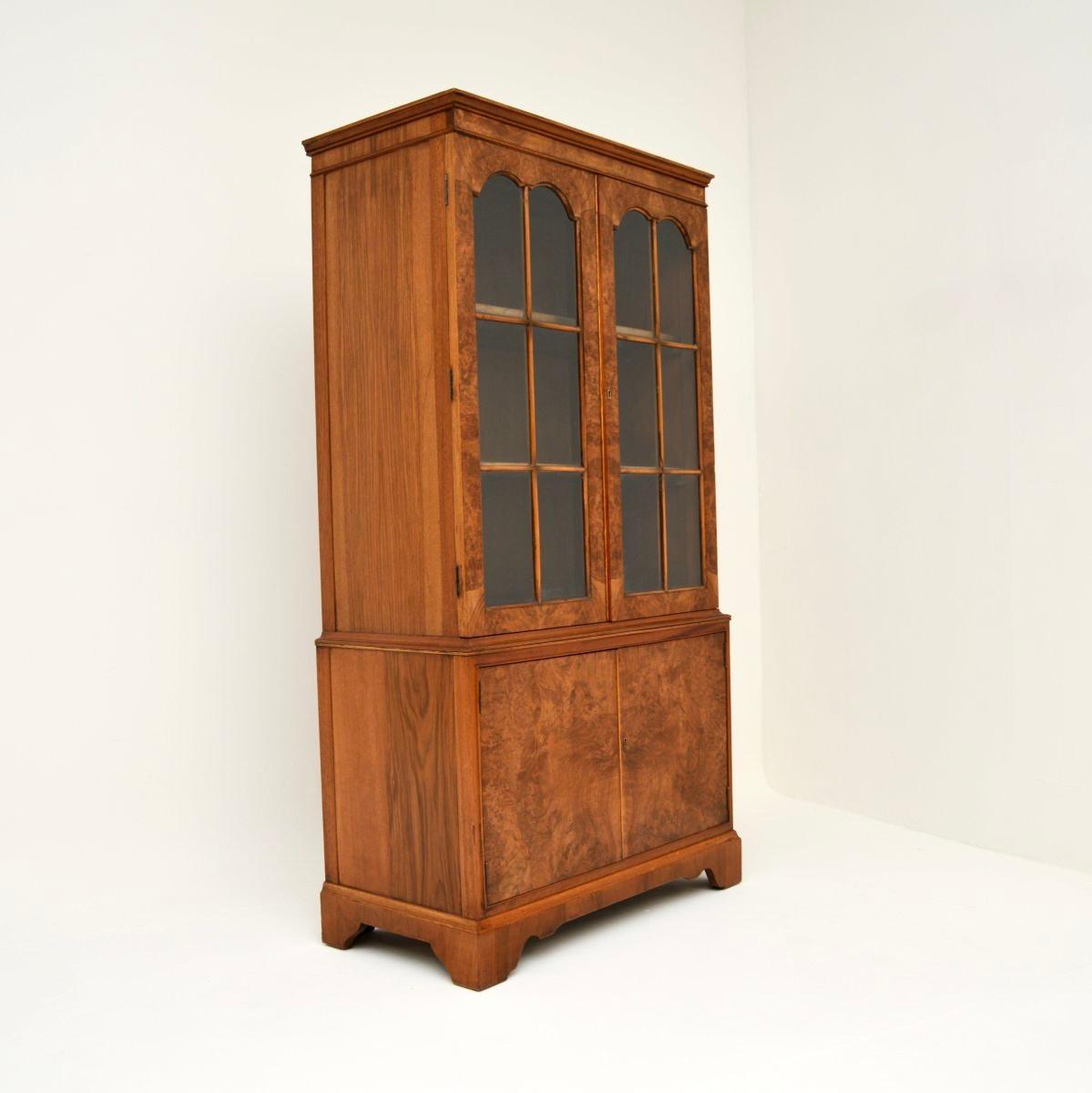 British Antique Burr Walnut Bookcase For Sale