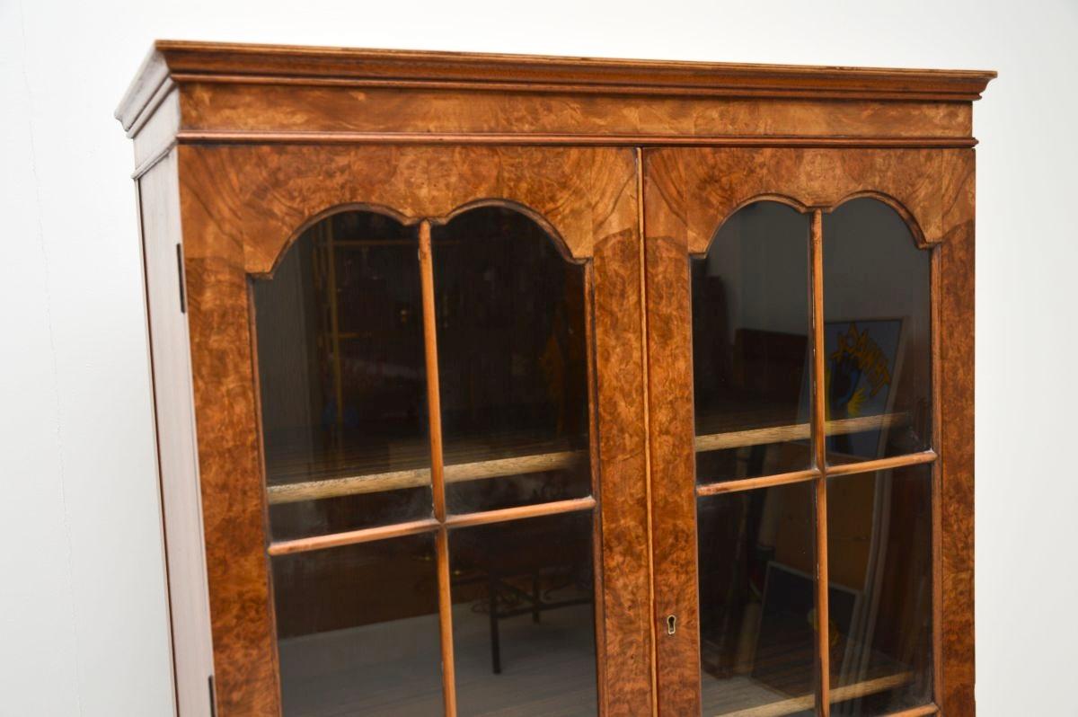Glass Antique Burr Walnut Bookcase For Sale