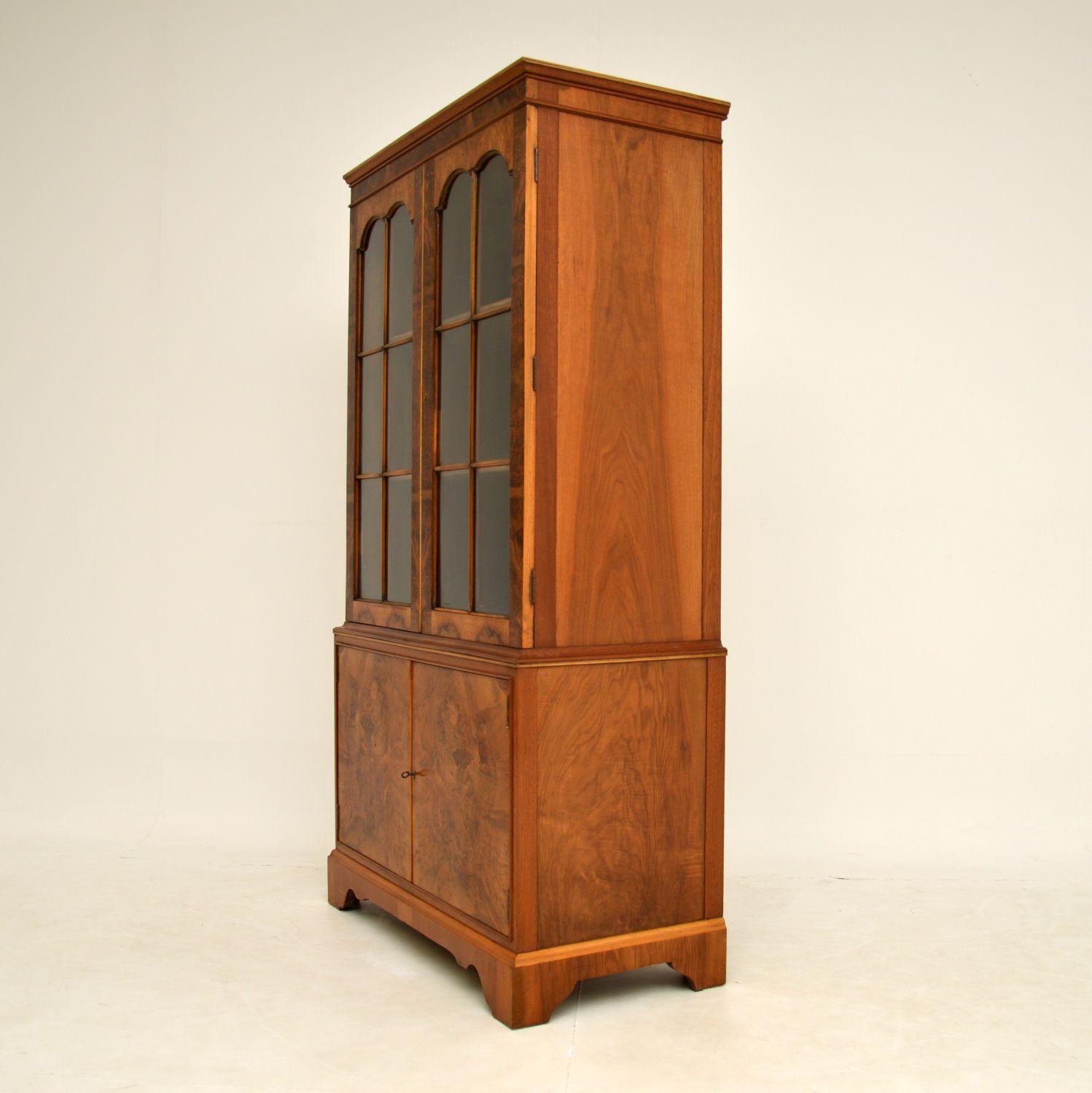 Antique Burr Walnut Bookcase on Cupboard 1