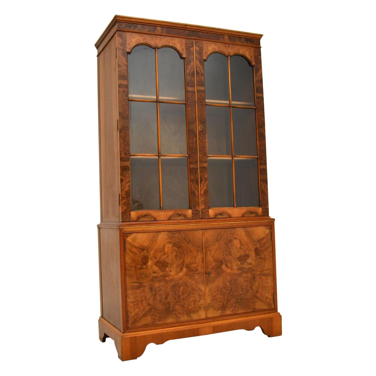 Antique Burr Walnut Bookcase on Cupboard