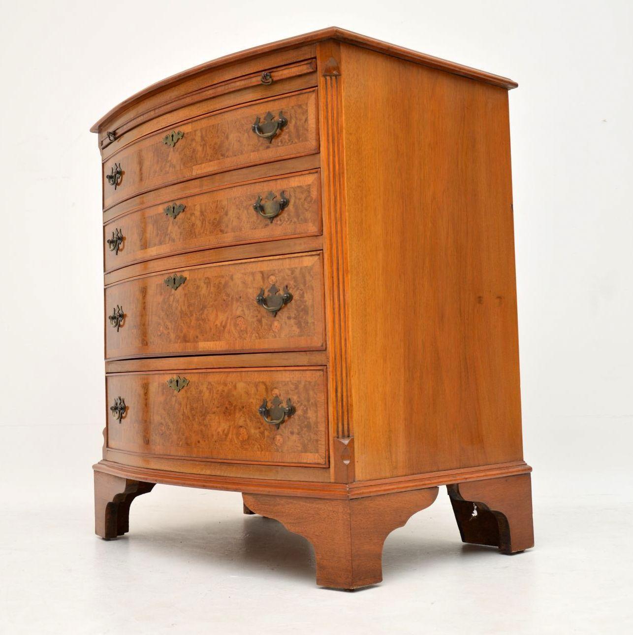 Antique Burr Walnut Bow Front Chest of Drawers 4