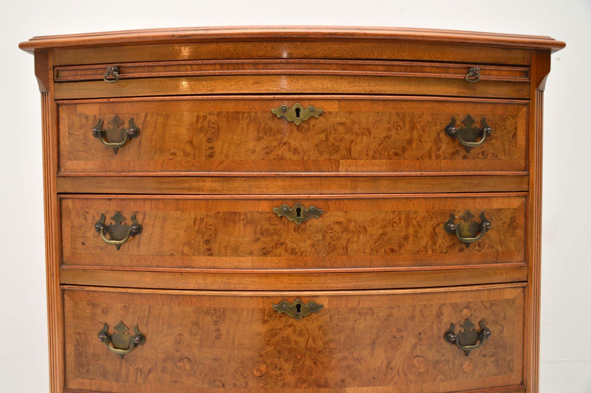 Edwardian Antique Burr Walnut Bow Front Chest of Drawers