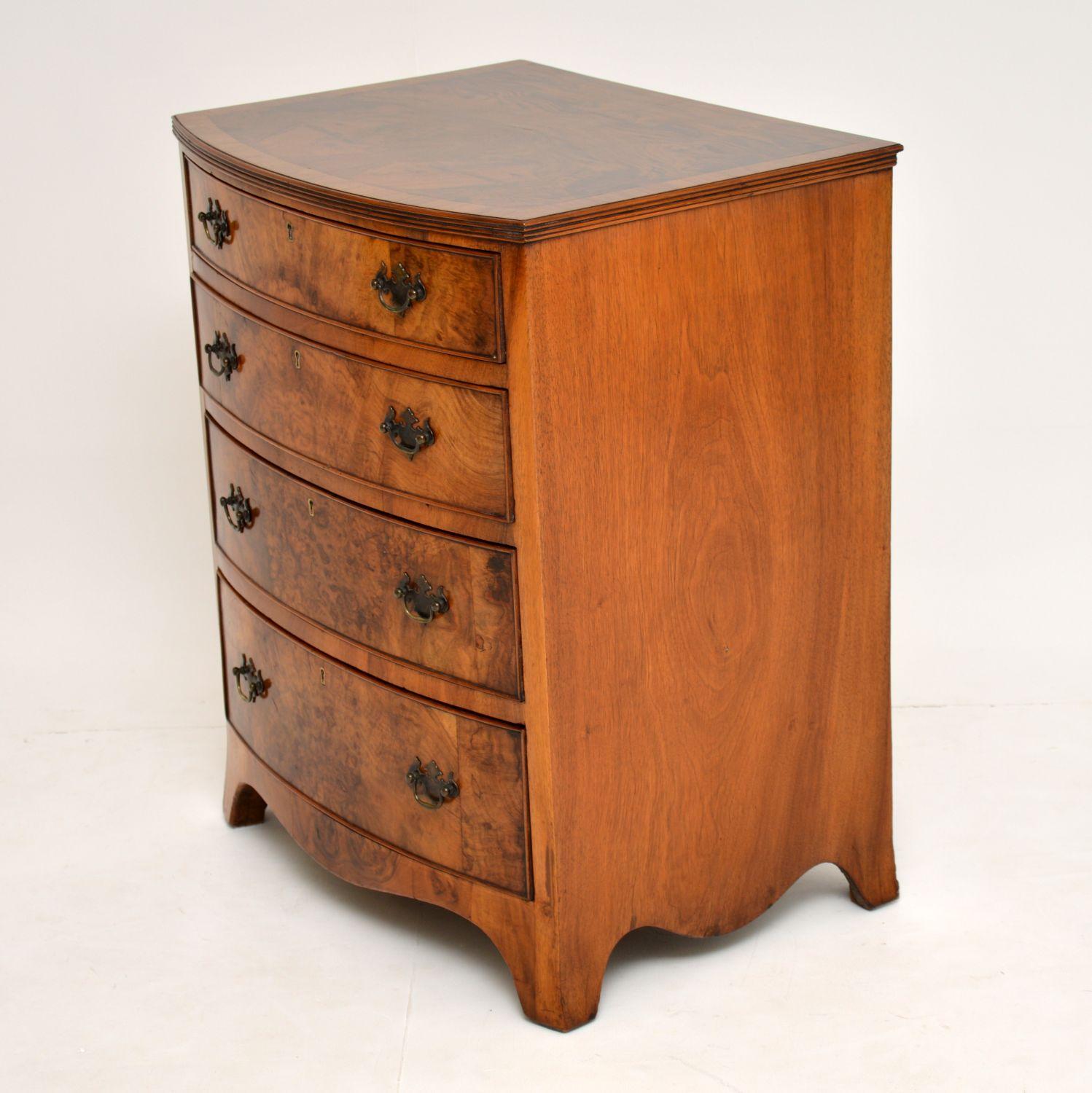 Georgian Antique Burr Walnut Bow Front Chest of Drawers