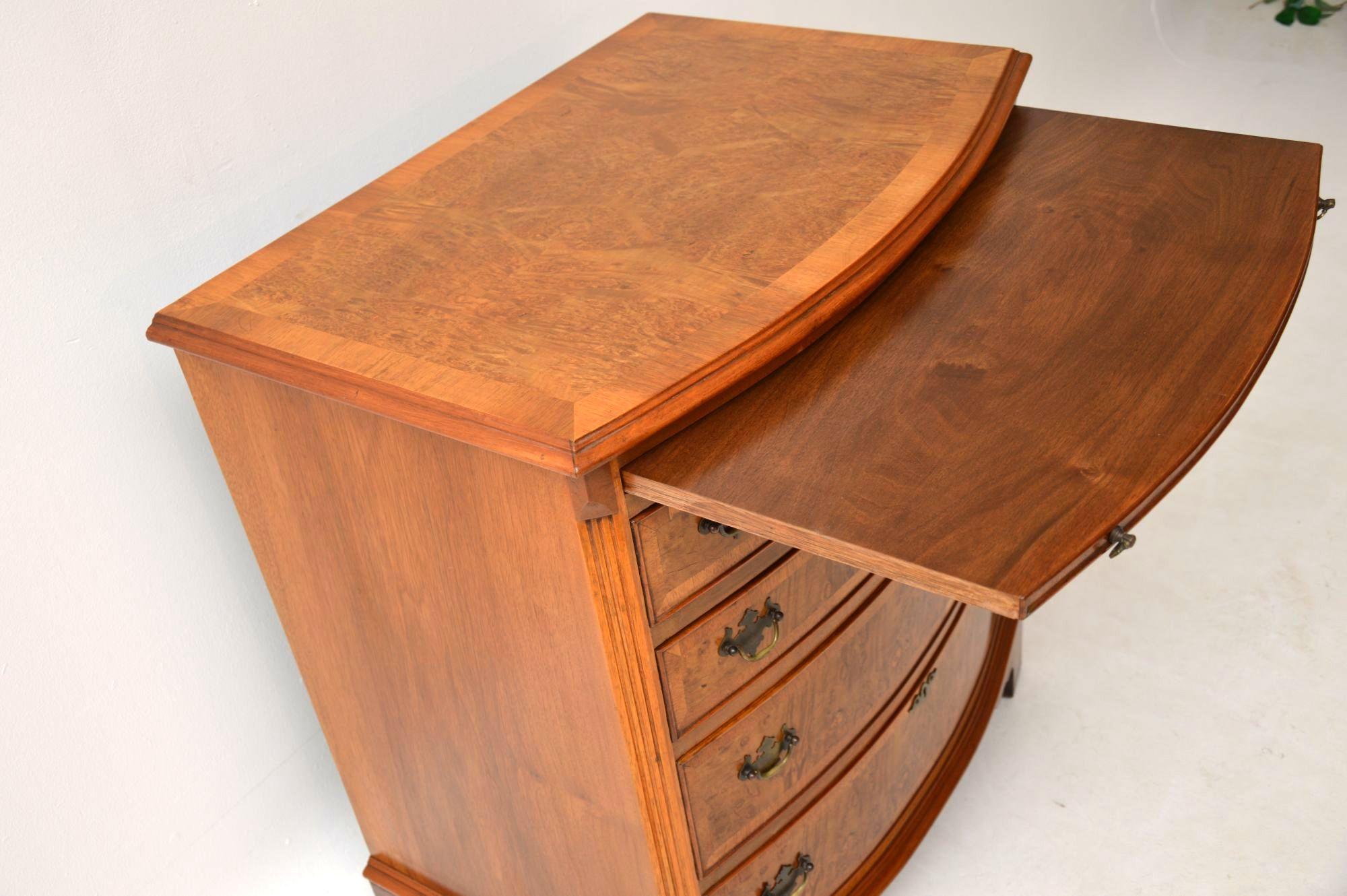 Mid-20th Century Antique Burr Walnut Bow Front Chest of Drawers