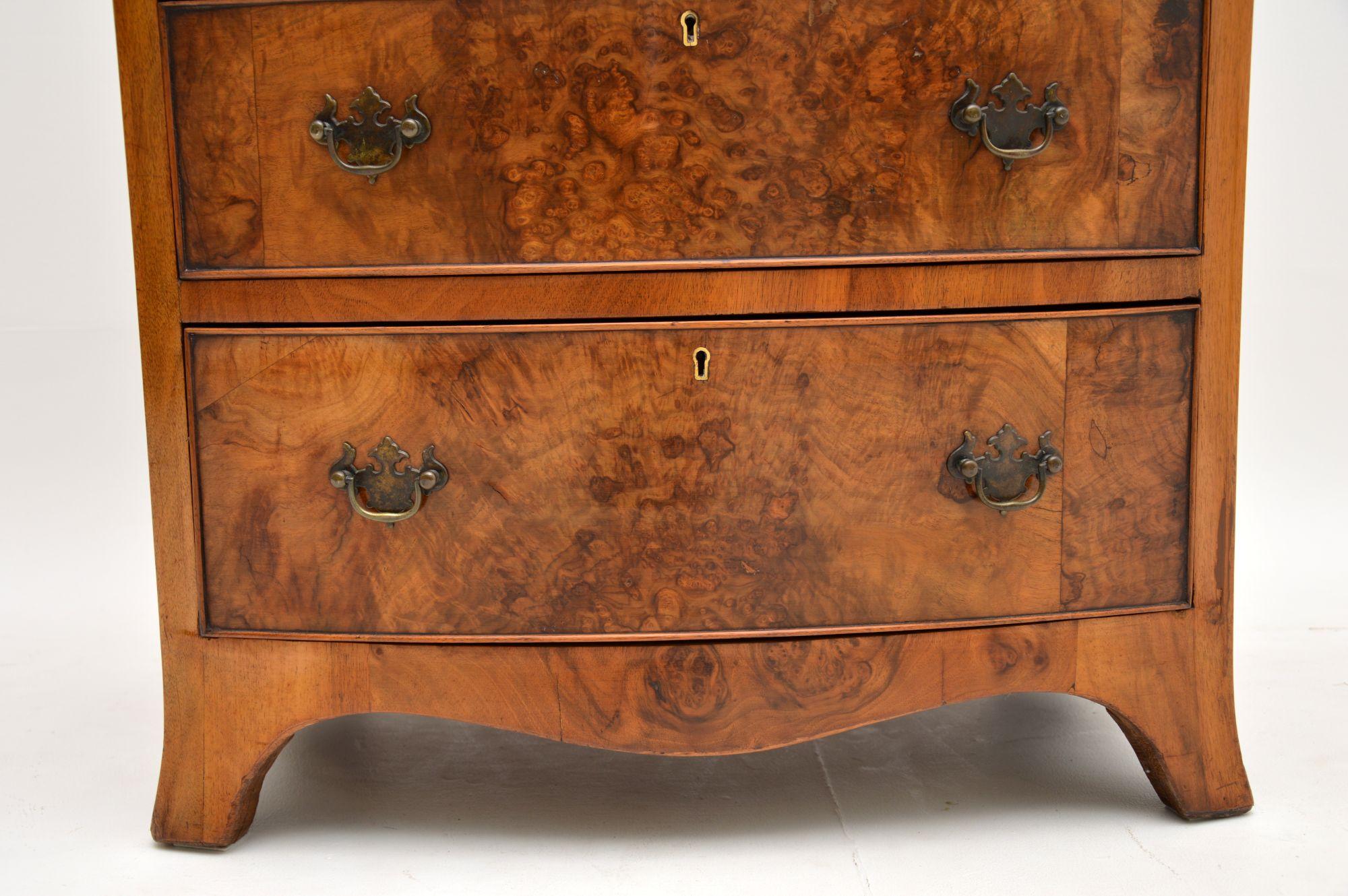 Early 20th Century Antique Burr Walnut Bow Front Chest of Drawers