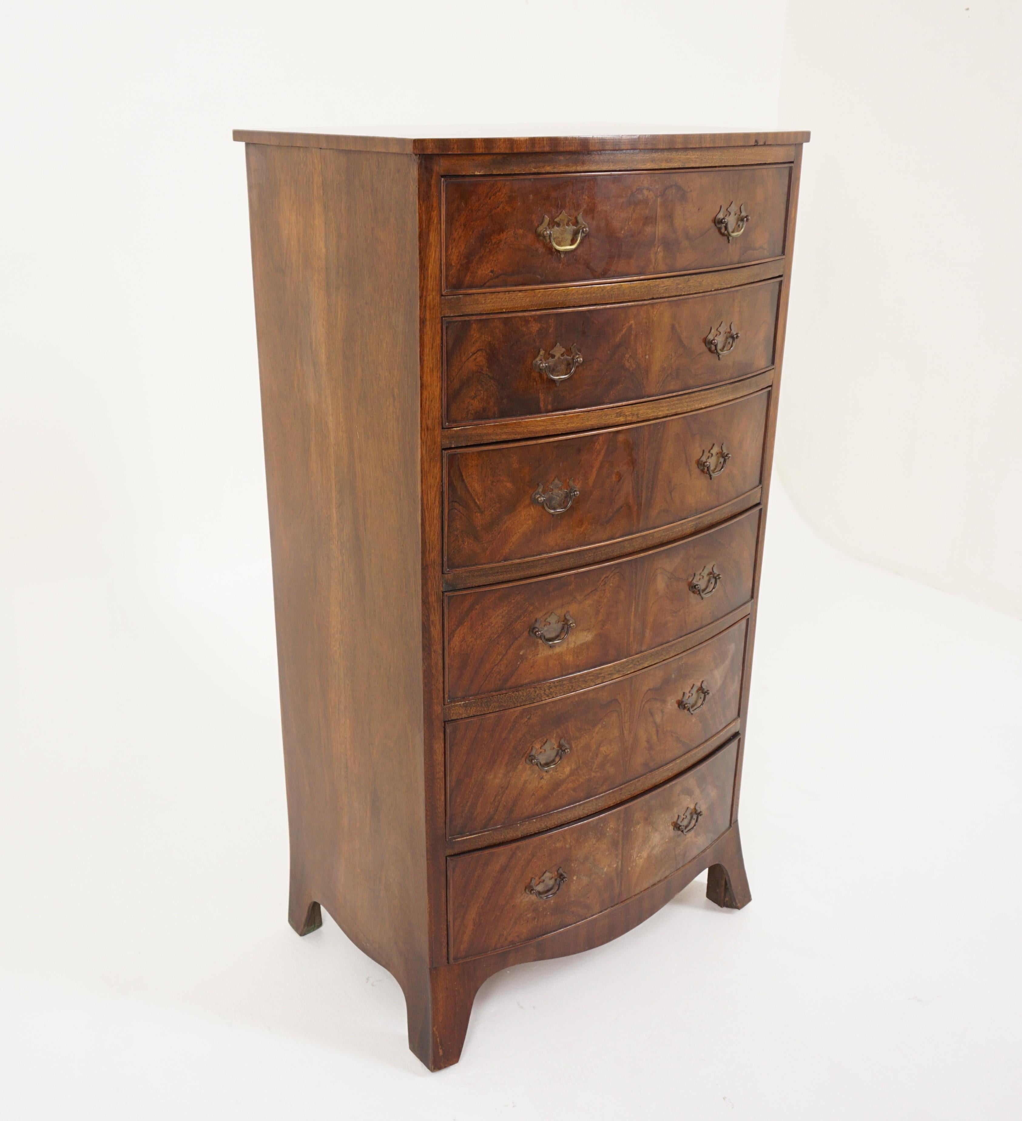 Scottish Antique Burr Walnut Bow Front Lingerie Chest, Dresser, Scotland 1920, B2939