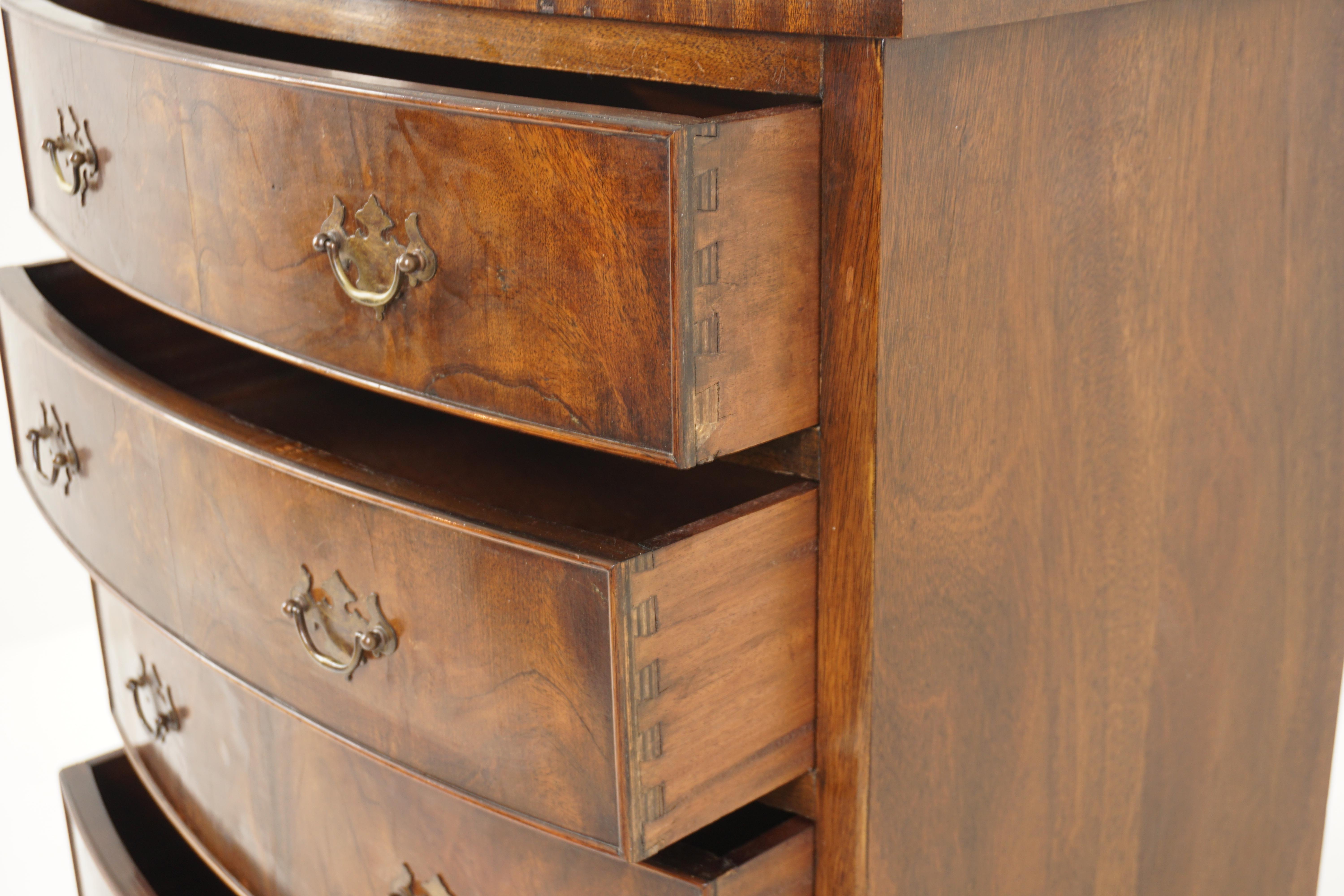 Antique Burr Walnut Bow Front Lingerie Chest, Dresser, Scotland 1920, B2939 In Good Condition In Vancouver, BC