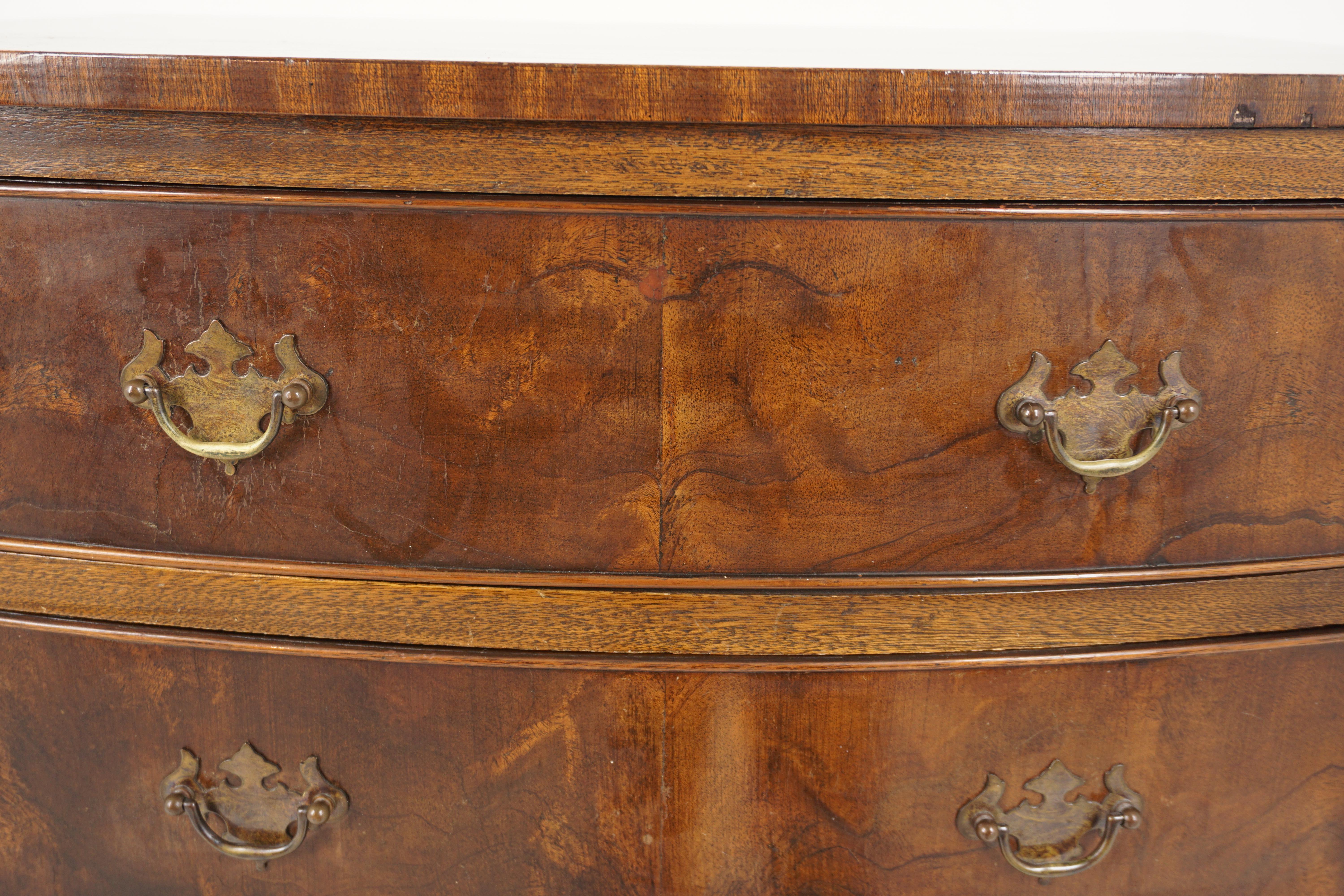 Early 20th Century Antique Burr Walnut Bow Front Lingerie Chest, Dresser, Scotland 1920, B2939