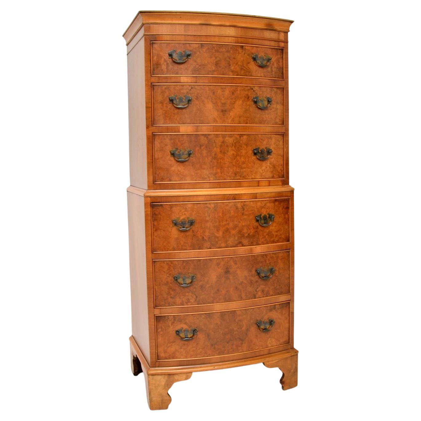 Edwardian Burr Walnut Serpentine Chest on Chest For Sale at 1stDibs