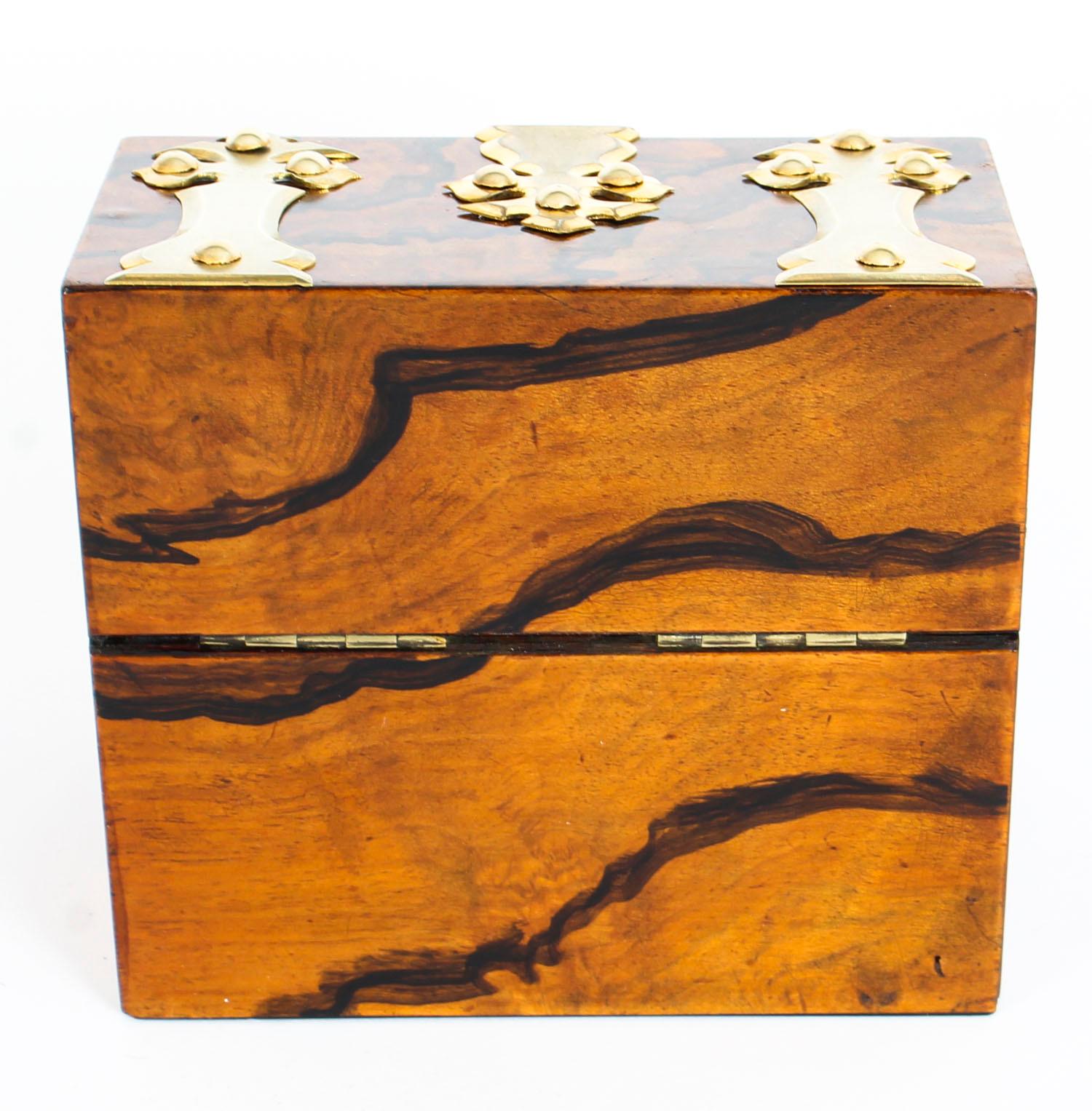 Antique Burr Walnut Brass Perfume Box, 19th Century 5