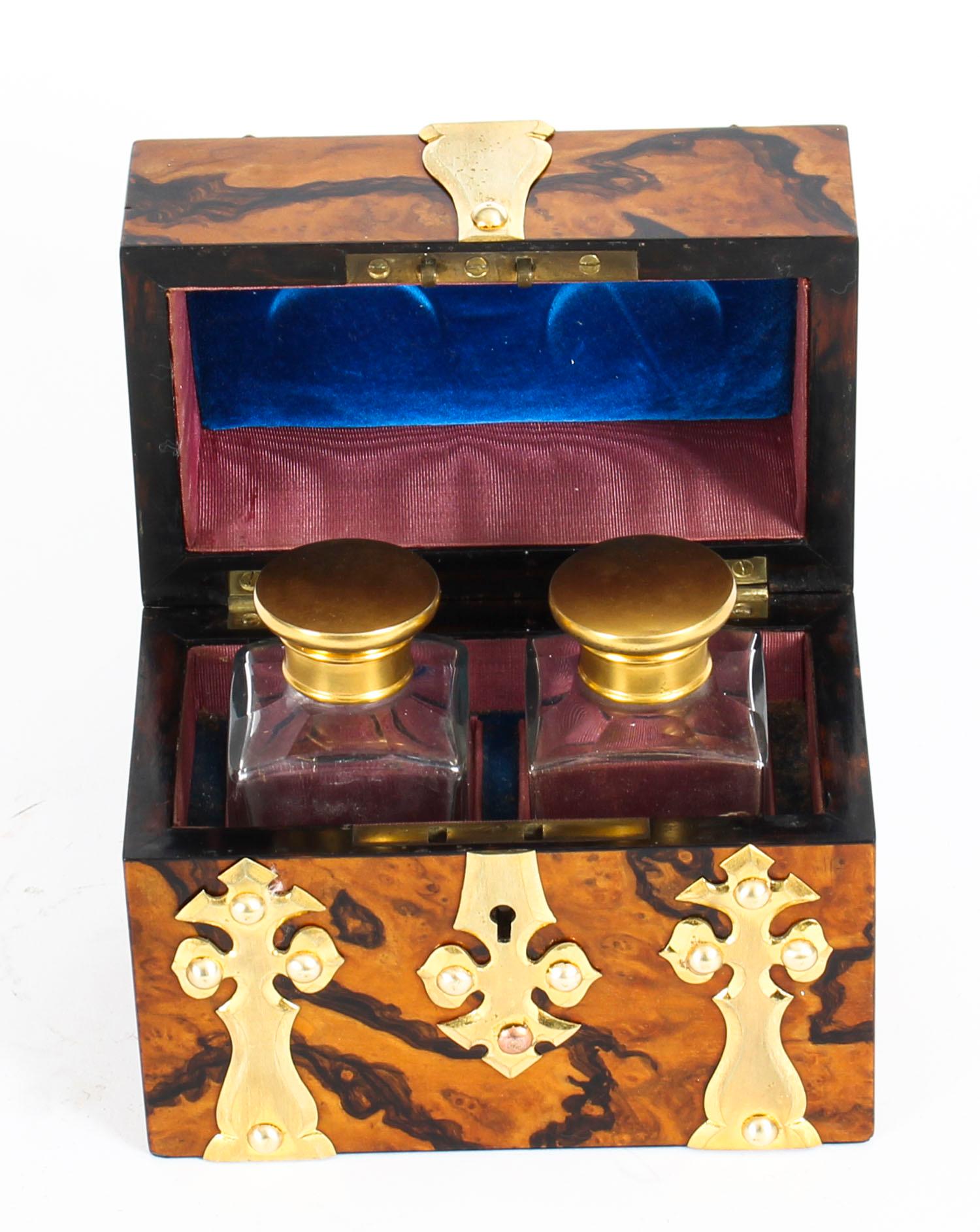 Antique Burr Walnut Brass Perfume Box, 19th Century In Good Condition In London, GB