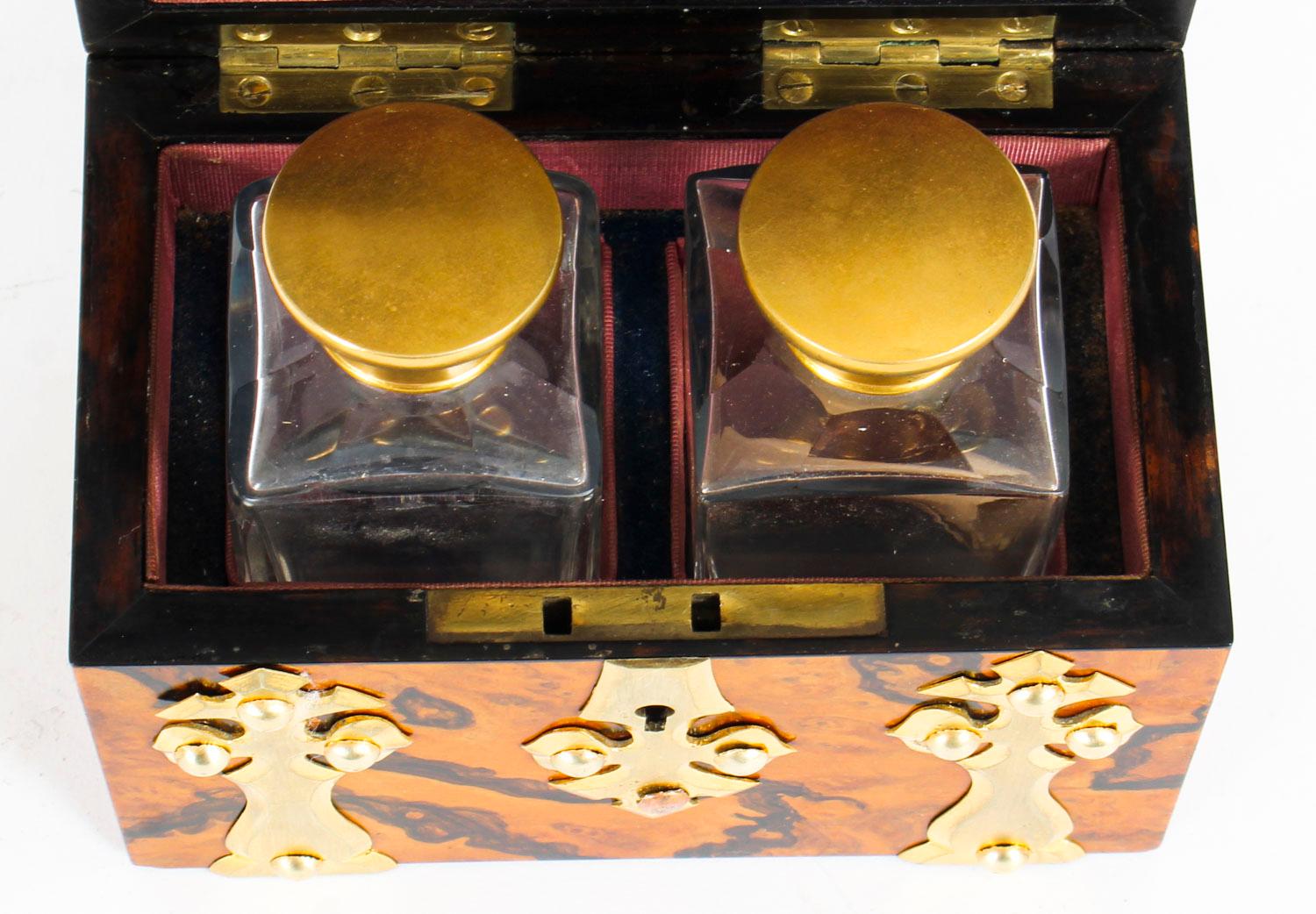 Mid-19th Century Antique Burr Walnut Brass Perfume Box, 19th Century