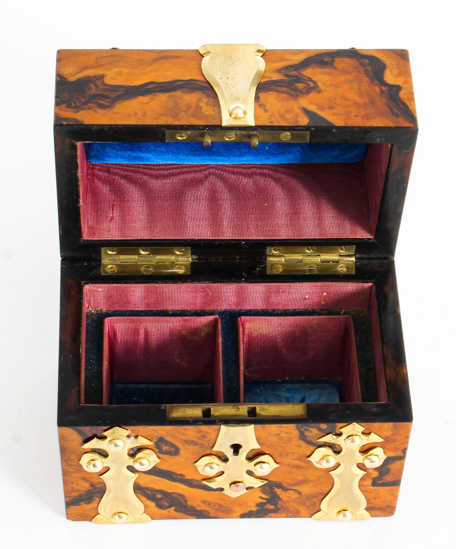 Antique Burr Walnut Brass Perfume Box, 19th Century 3