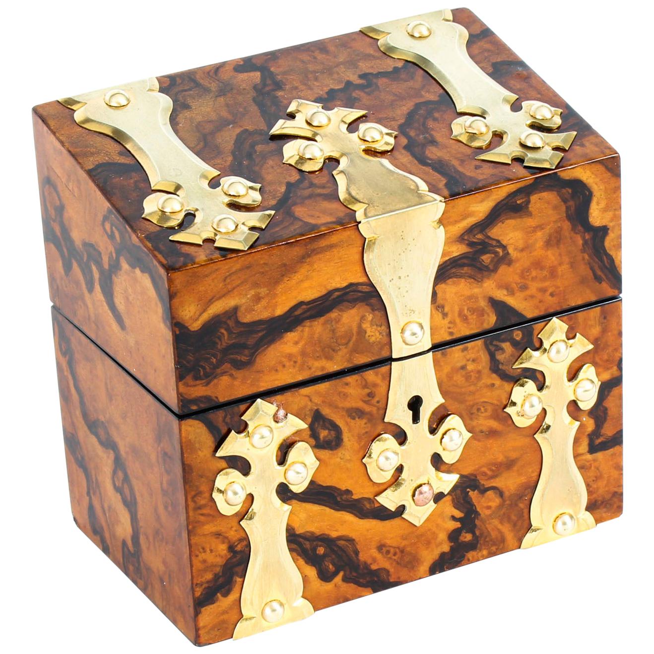 Antique Burr Walnut Brass Perfume Box, 19th Century