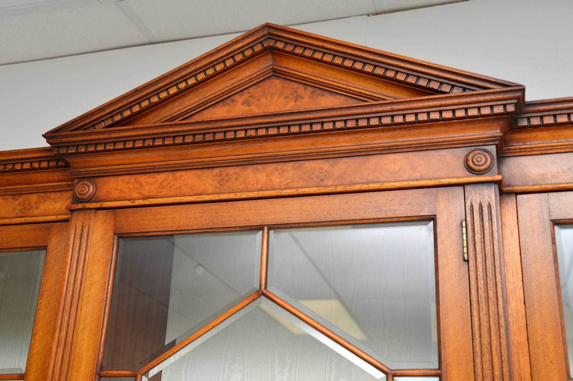 Antique Burr Walnut Breakfront Bookcase / Display Cabinet 1