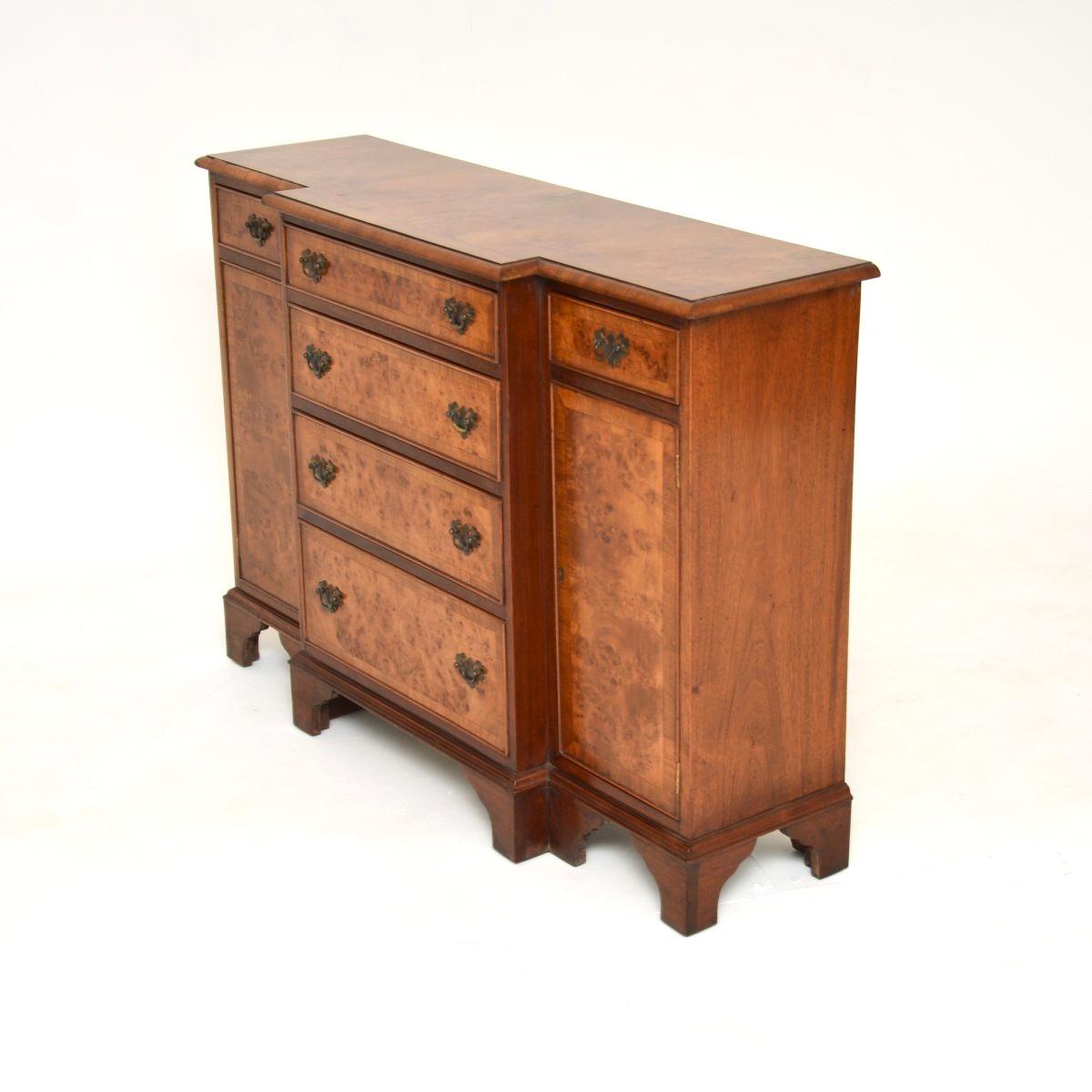 Early 20th Century Antique Burr Walnut Breakfront Sideboard For Sale