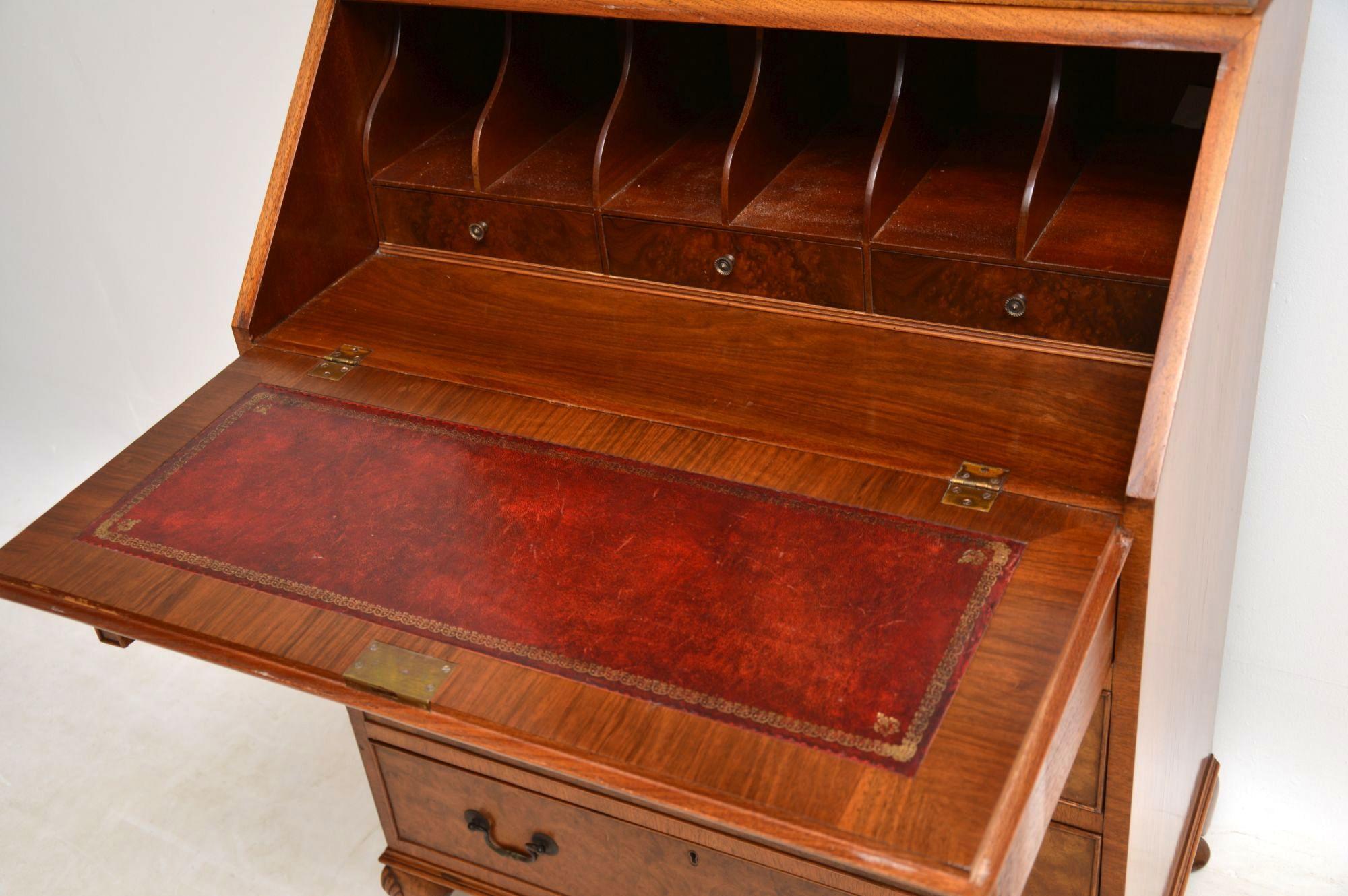 English Antique Burr Walnut Bureau Bookcase