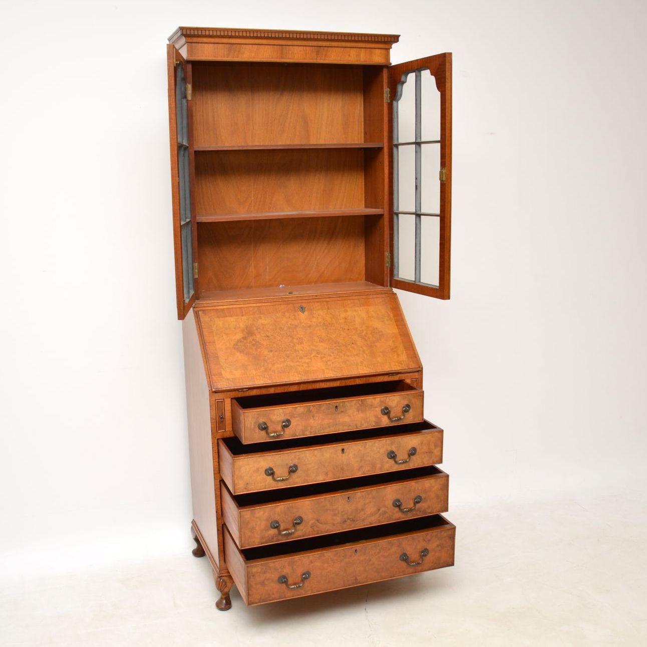 Antique Burr Walnut Bureau Bookcase 2