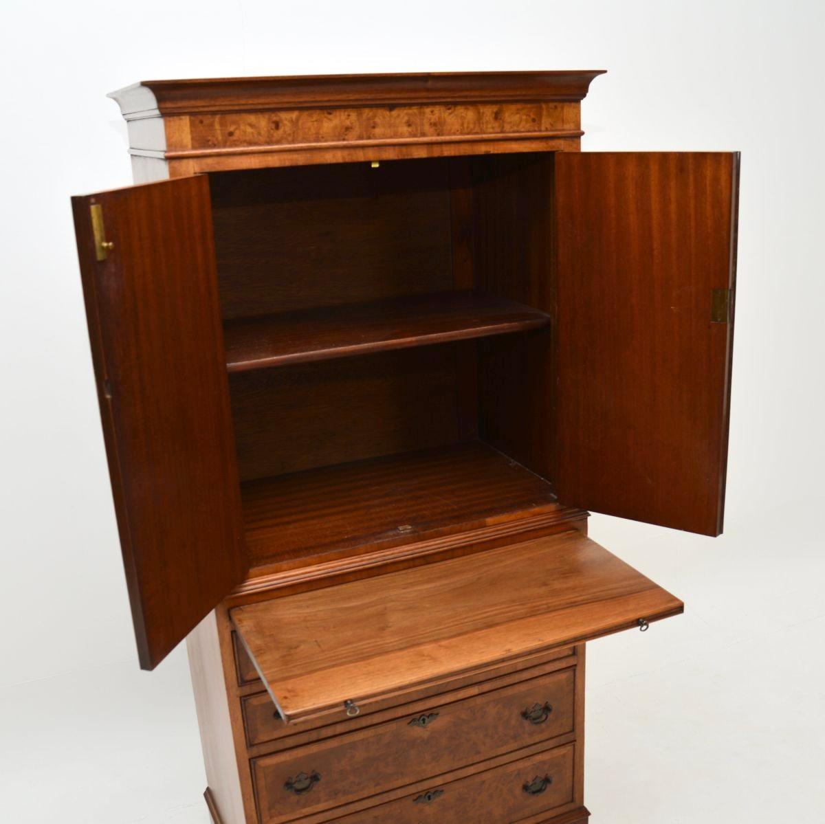 Georgian Antique Burr Walnut Cabinet on Chest