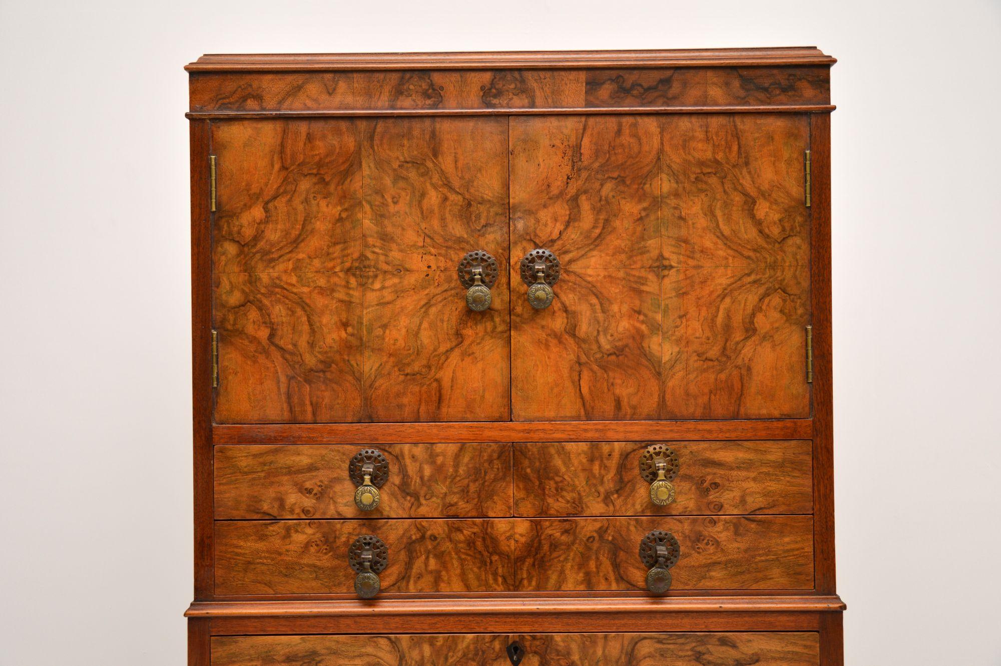 English Antique Burr Walnut Cabinet on Chest