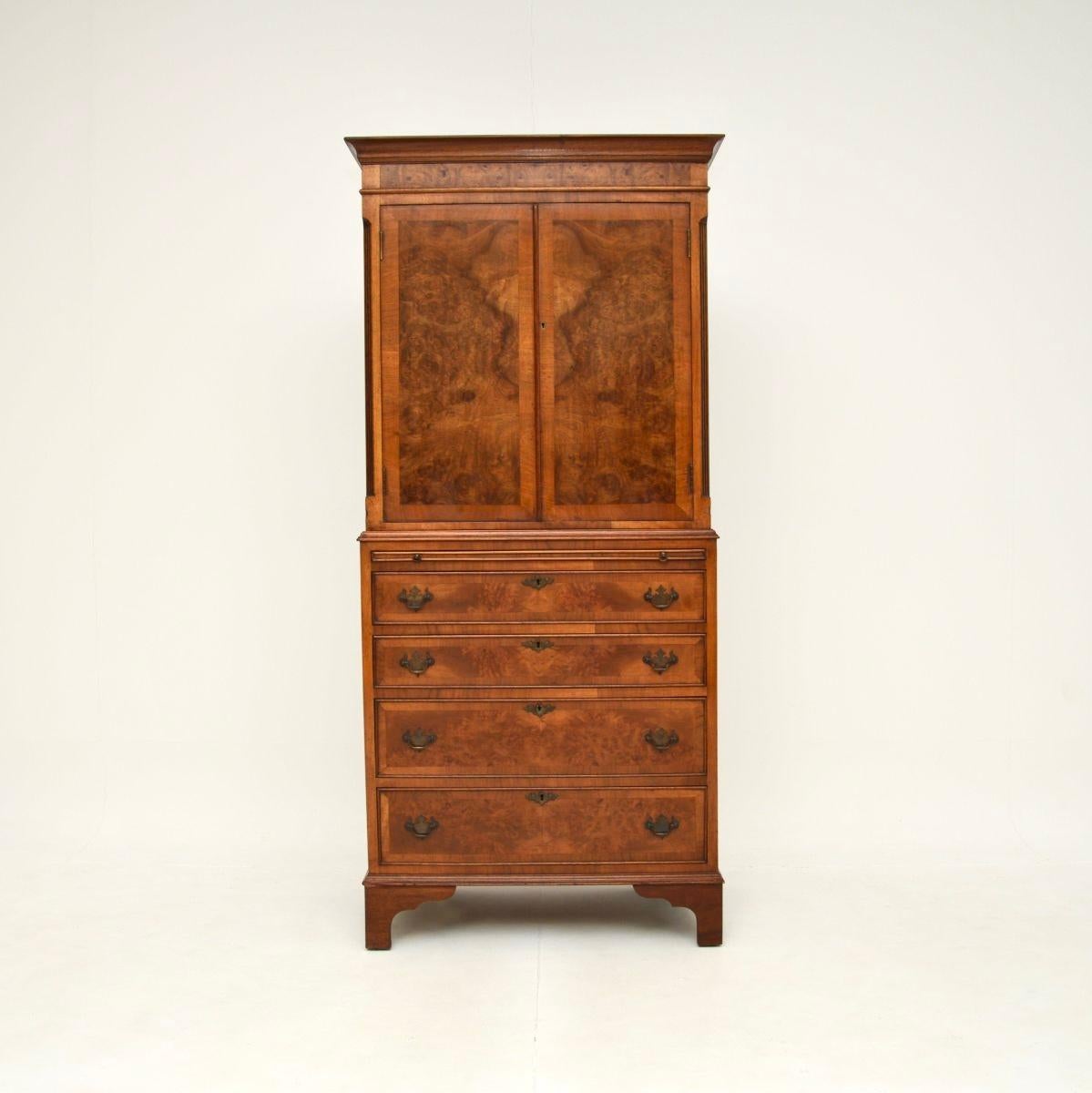 British Antique Burr Walnut Cabinet on Chest