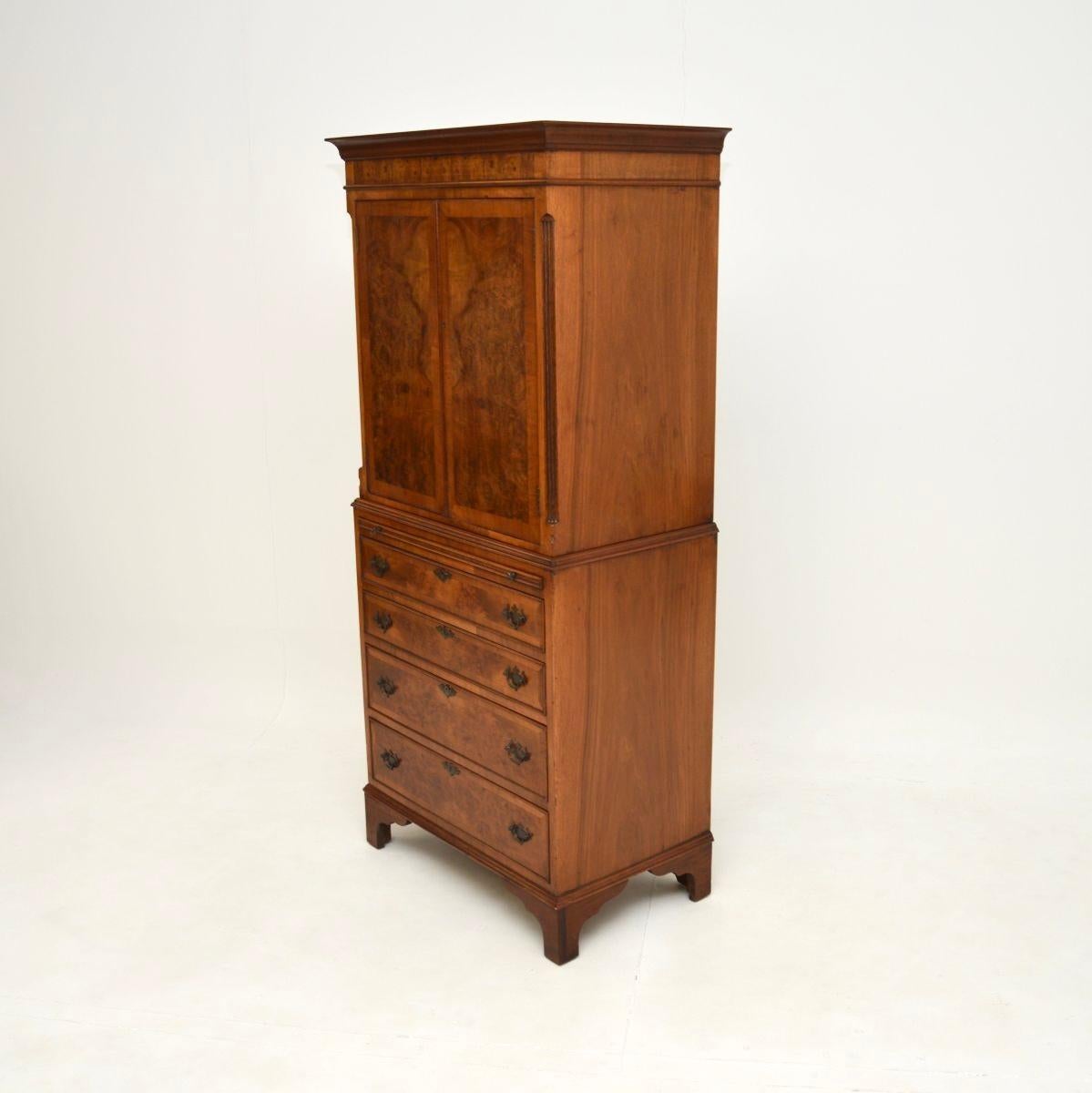Early 20th Century Antique Burr Walnut Cabinet on Chest