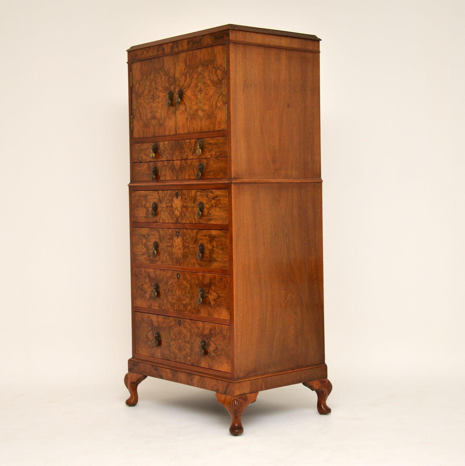 Antique Burr Walnut Cabinet on Chest 2