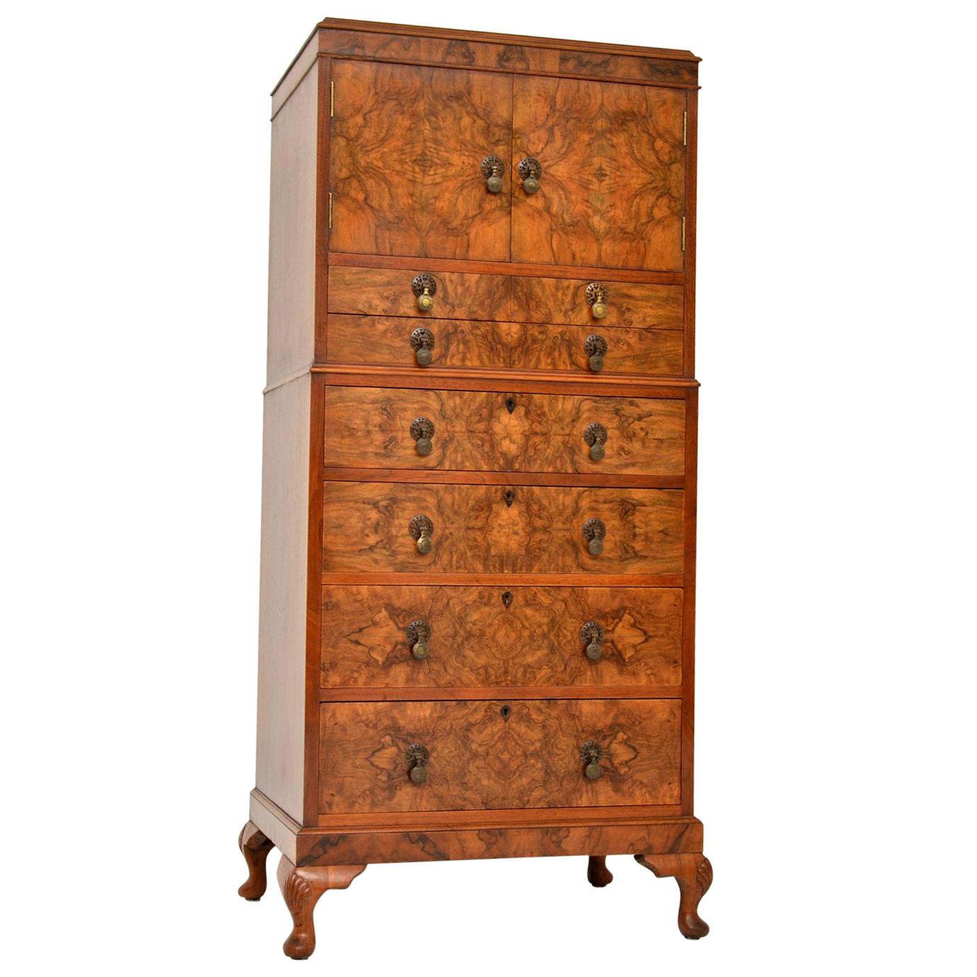 Antique Burr Walnut Cabinet on Chest