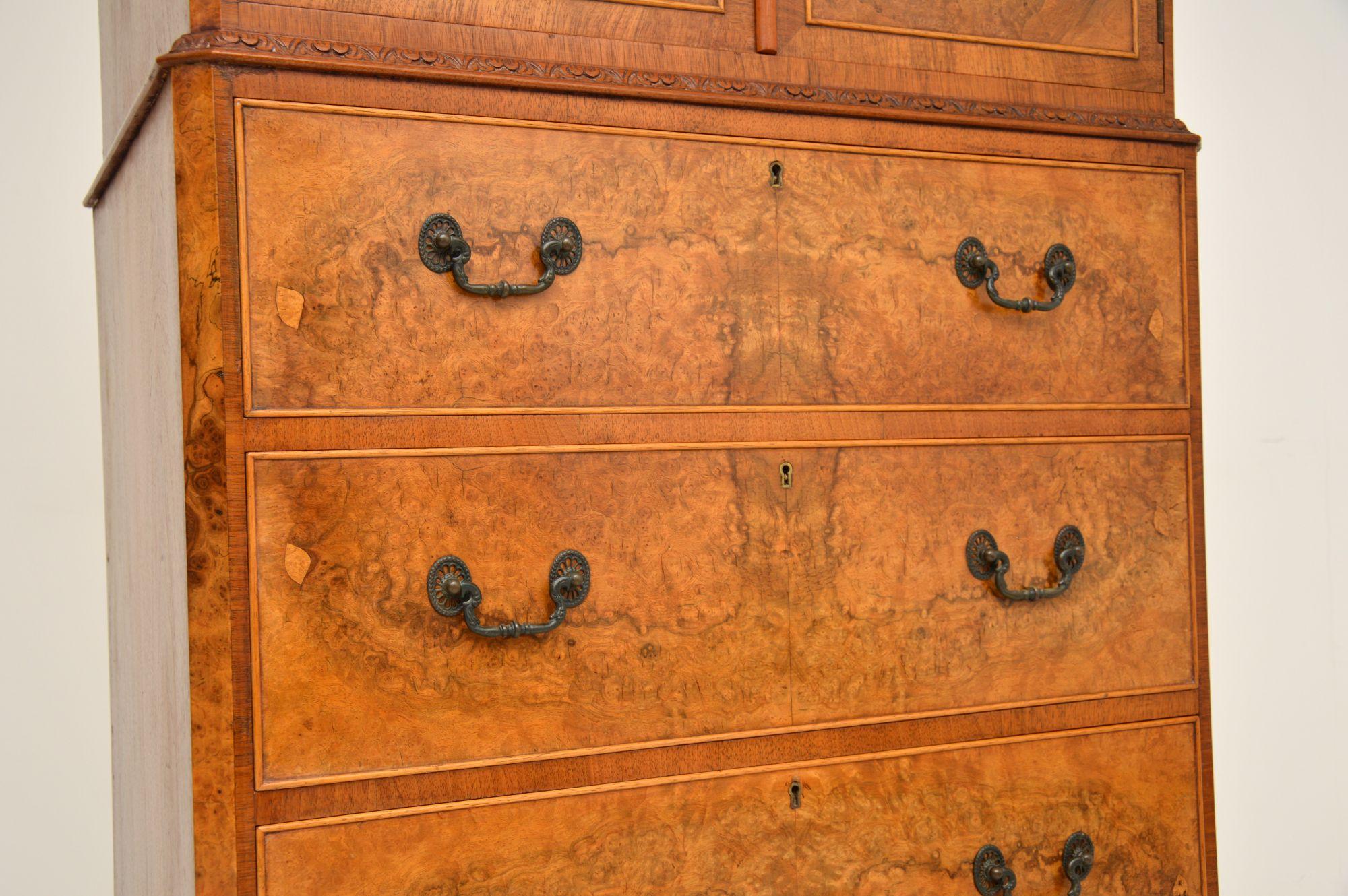 Antique Burr Walnut Cabinet on Chest of Drawers In Good Condition In London, GB
