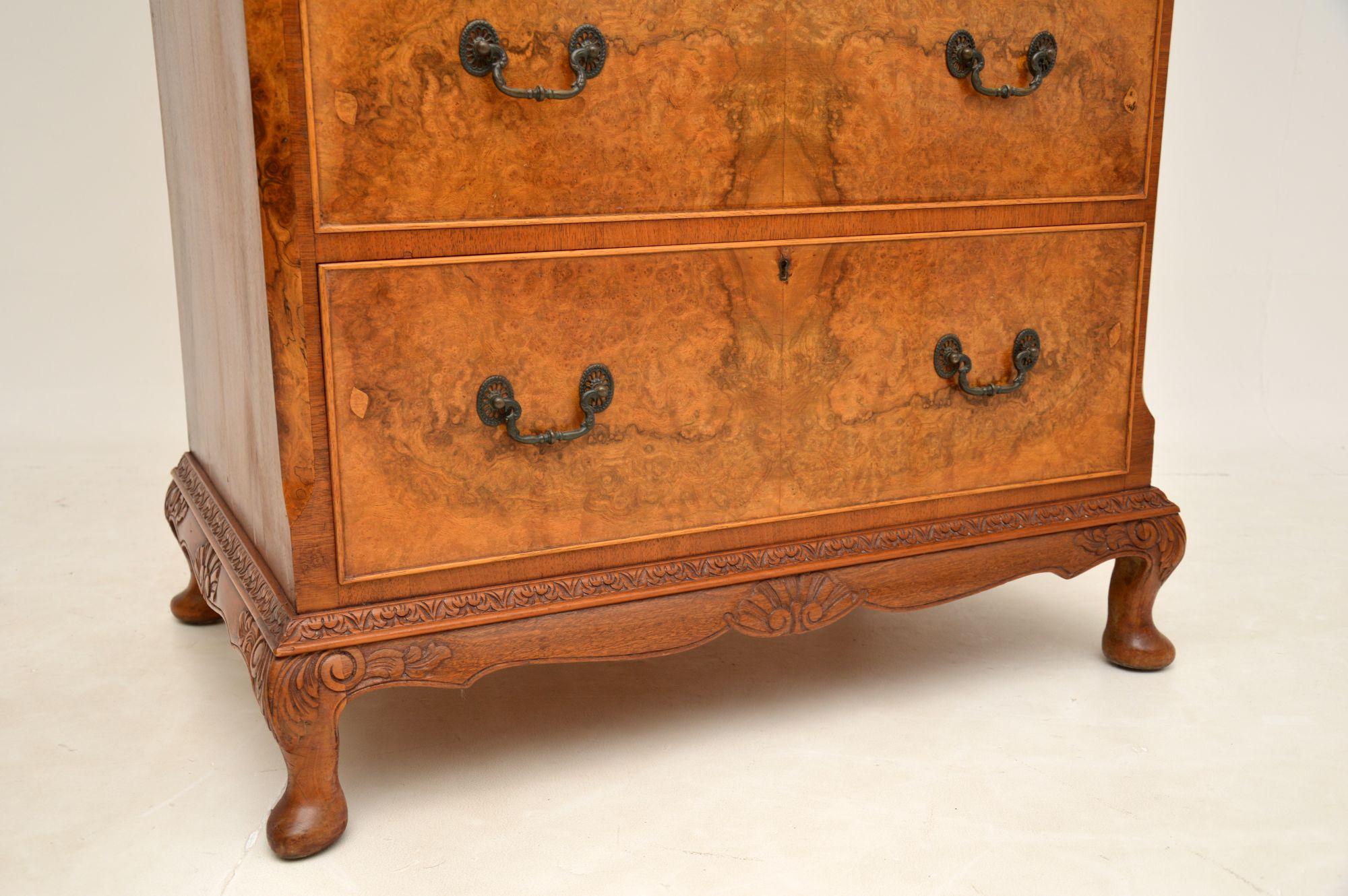 20th Century Antique Burr Walnut Cabinet on Chest of Drawers