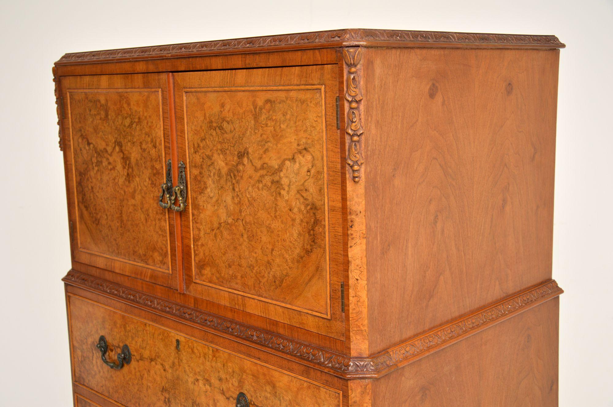 Antique Burr Walnut Cabinet on Chest of Drawers 3