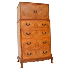Antique Burr Walnut Cabinet on Chest of Drawers