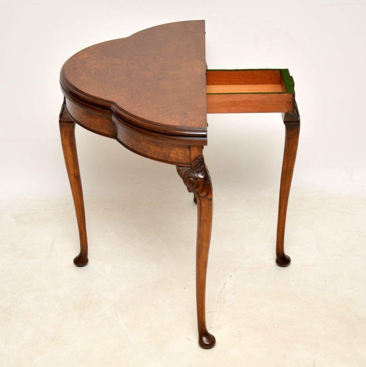 English Antique Burr Walnut Card Table