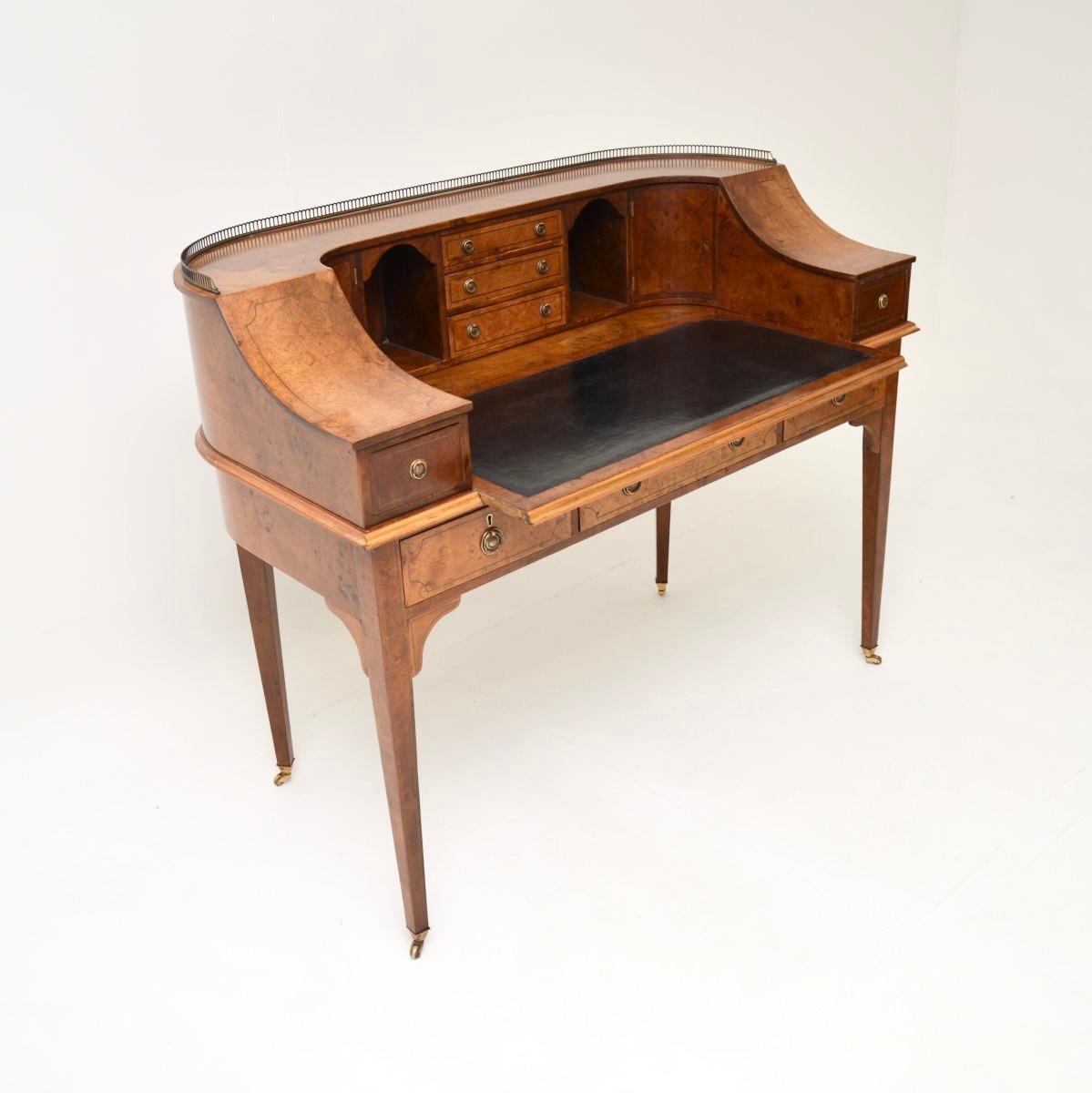 Sheraton Antique Burr Walnut Carlton House Desk For Sale
